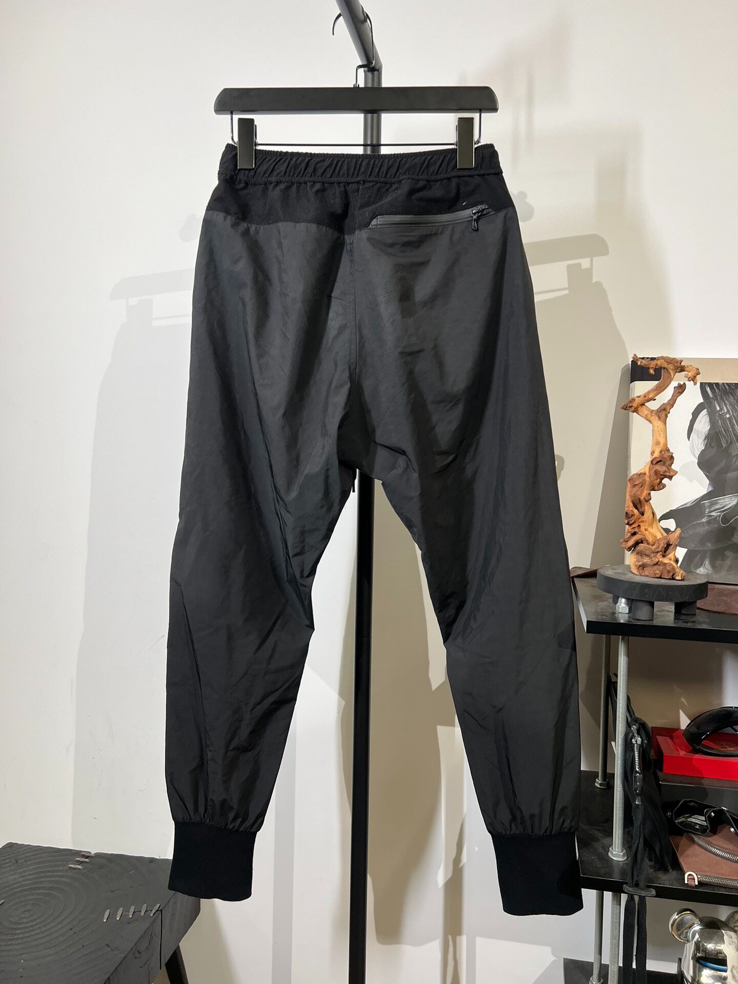 Black Nylon Spliced Technical Joggers — front