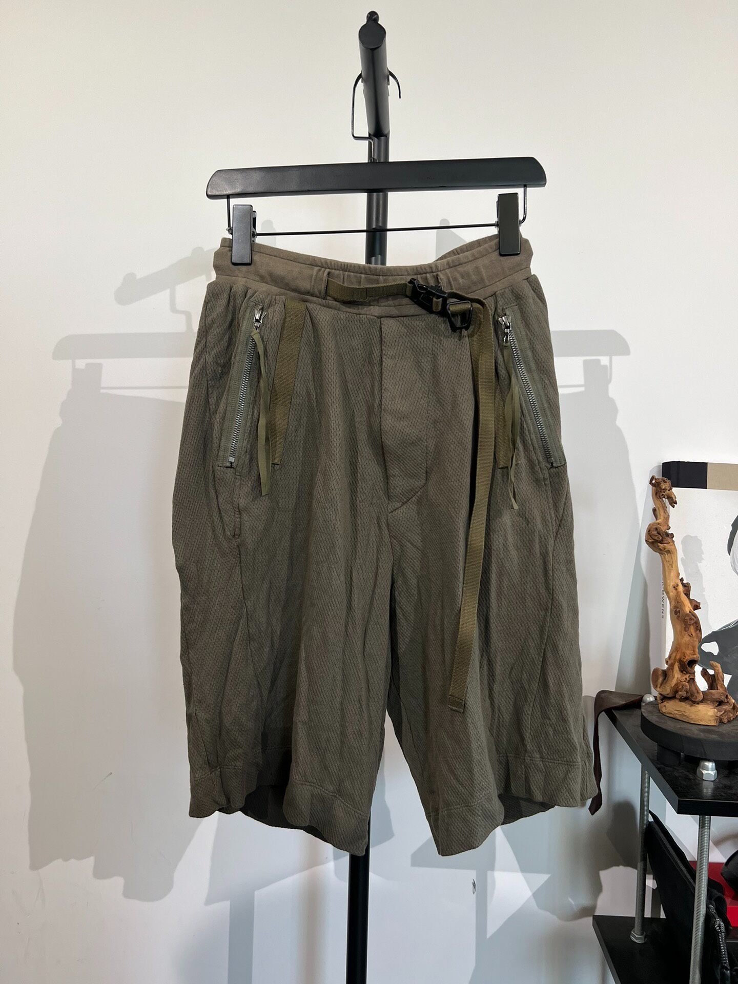 Julius Olive Green Buckle Strap Shorts