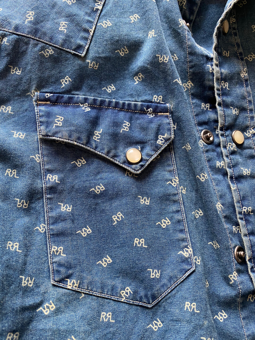 RRL Blue Western Long Sleeve Shirt — front