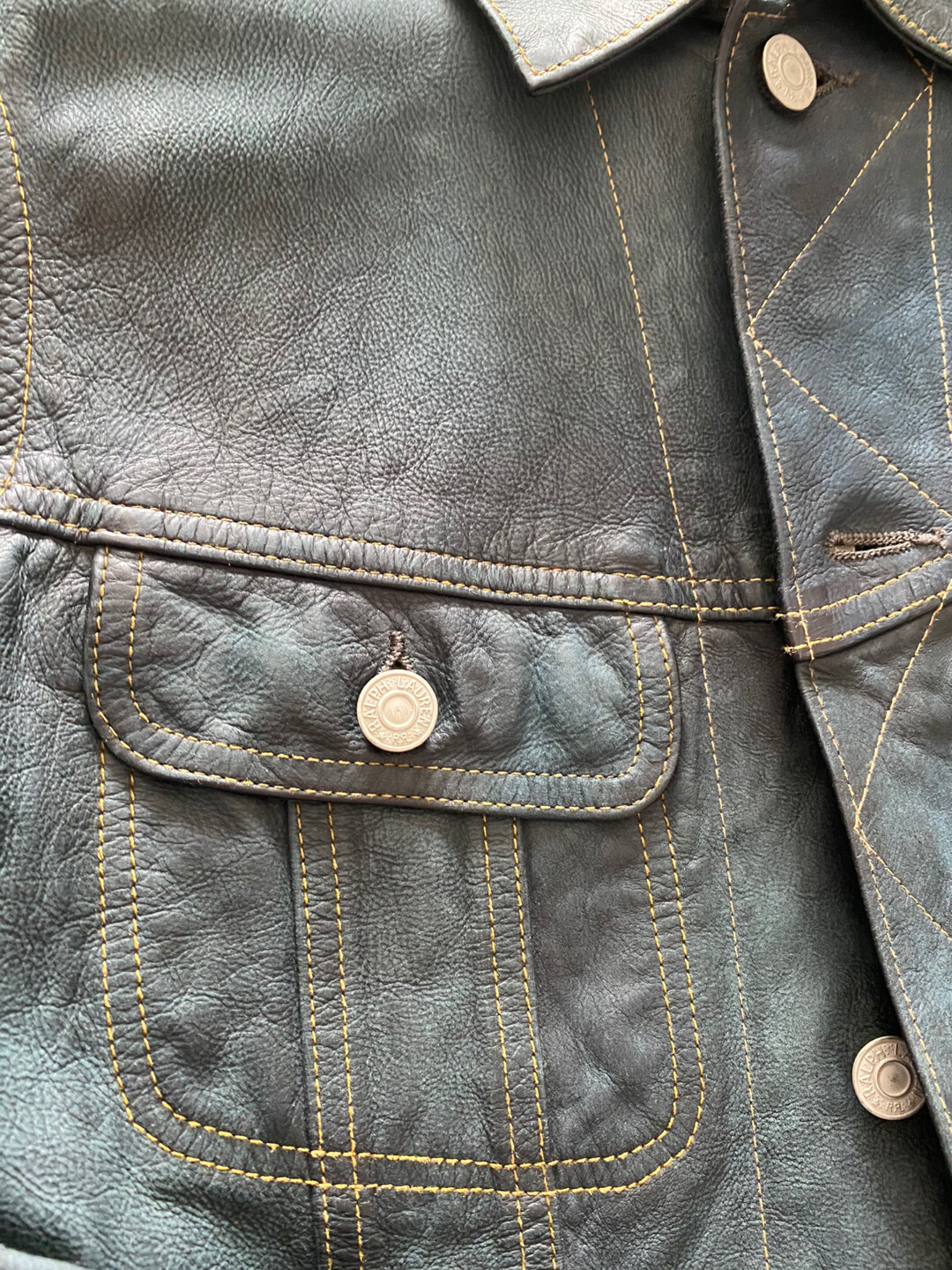 RRL Vintage Blue Women's Leather Jacket — front