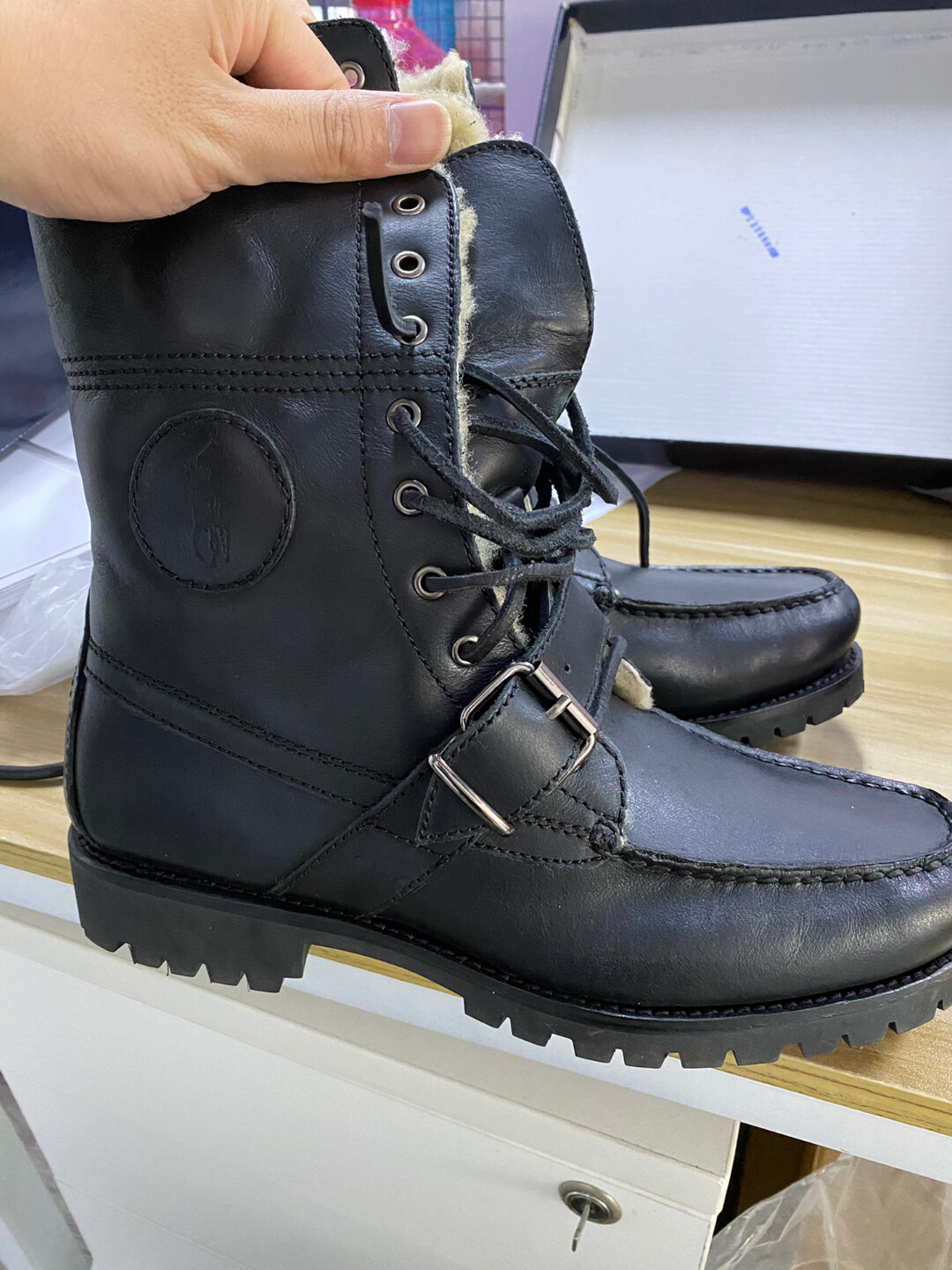 Polo Ralph Lauren Black Shearling Boots — back