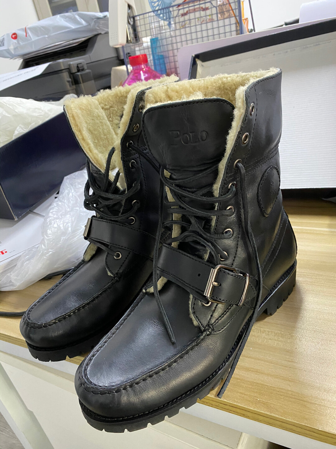 Polo Ralph Lauren Black Shearling Boots — front