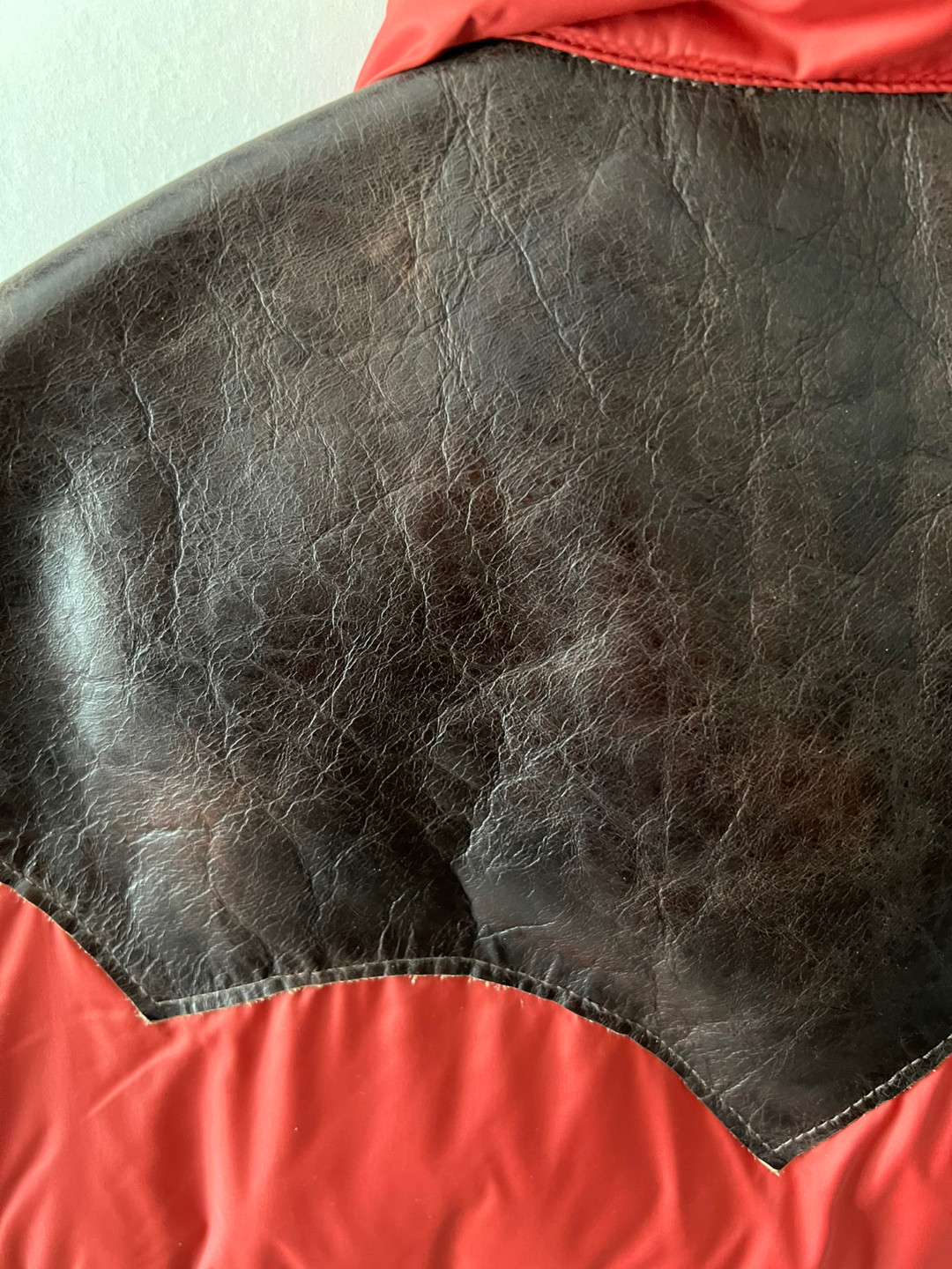RRL Leather-Patched Down Vest — label