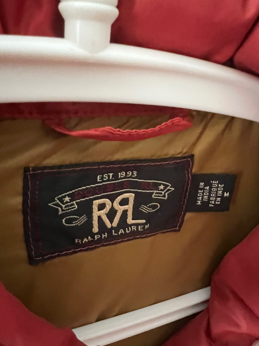 RRL Leather-Patched Down Vest — detail