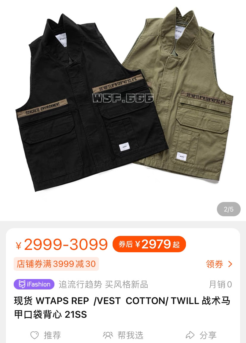 WTAPS 21ss Olive Tactical Vest M — back