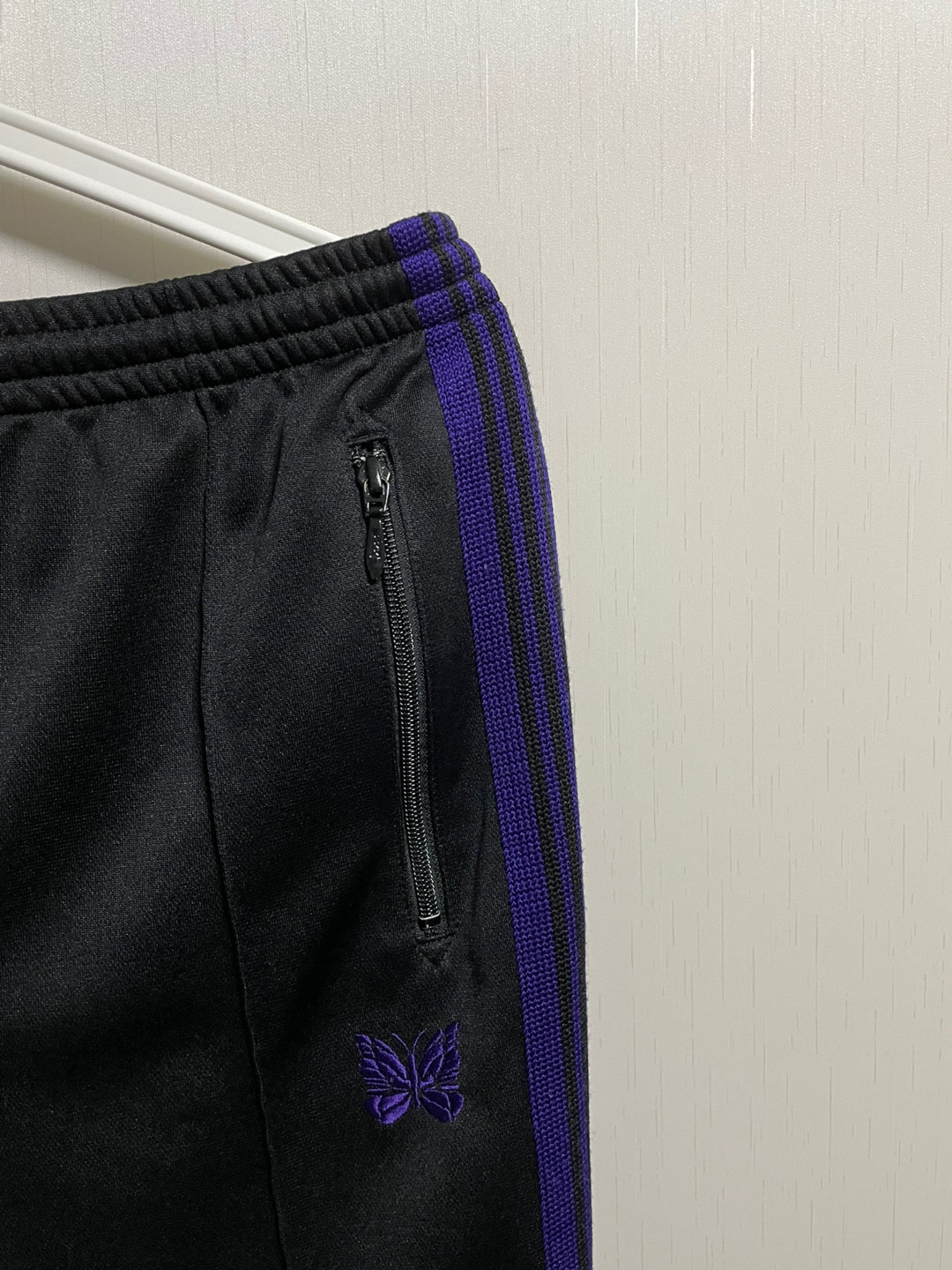 Needles Black Purple Butterfly Straight Pants — detail