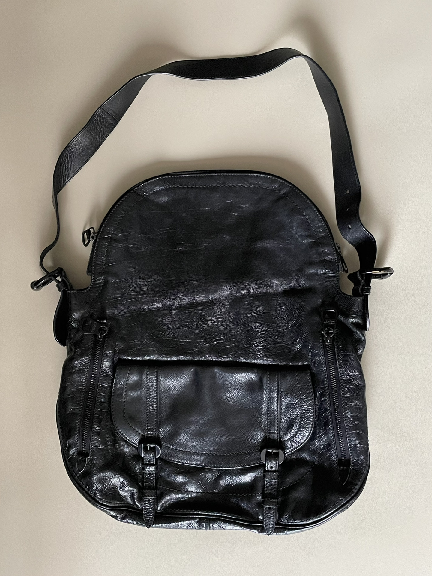 Alexander McQueen Oil-Wax Leather Saddle Bag — front