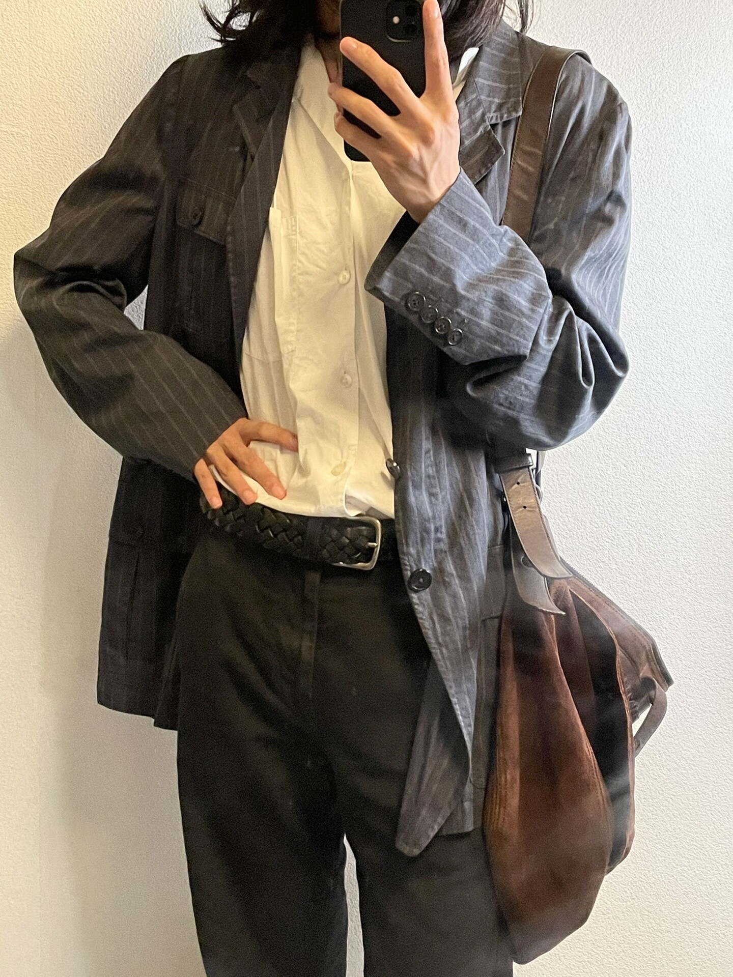 Dries Van Noten Gray Striped Blazer — front