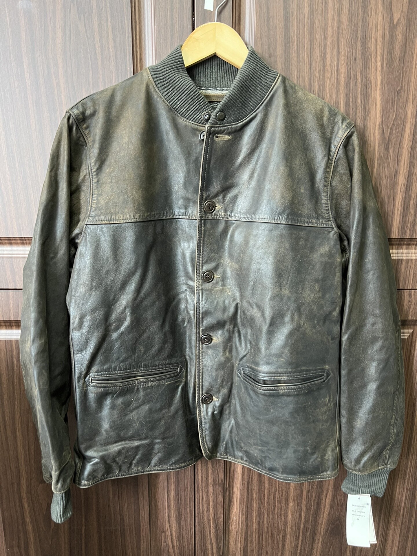 RRL Distressed Leather Baseball Jacket
