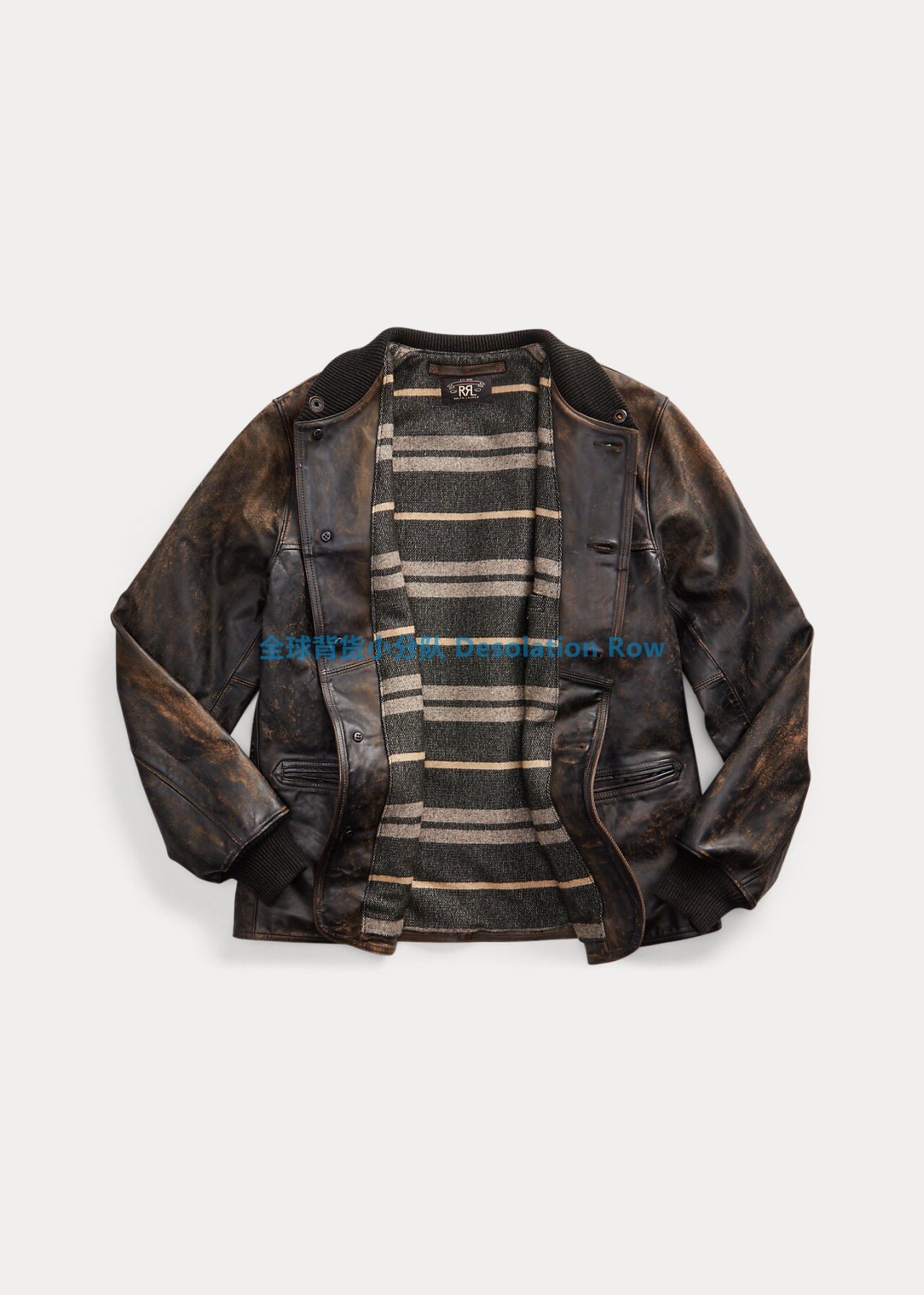 RRL Distressed Leather Baseball Jacket — back