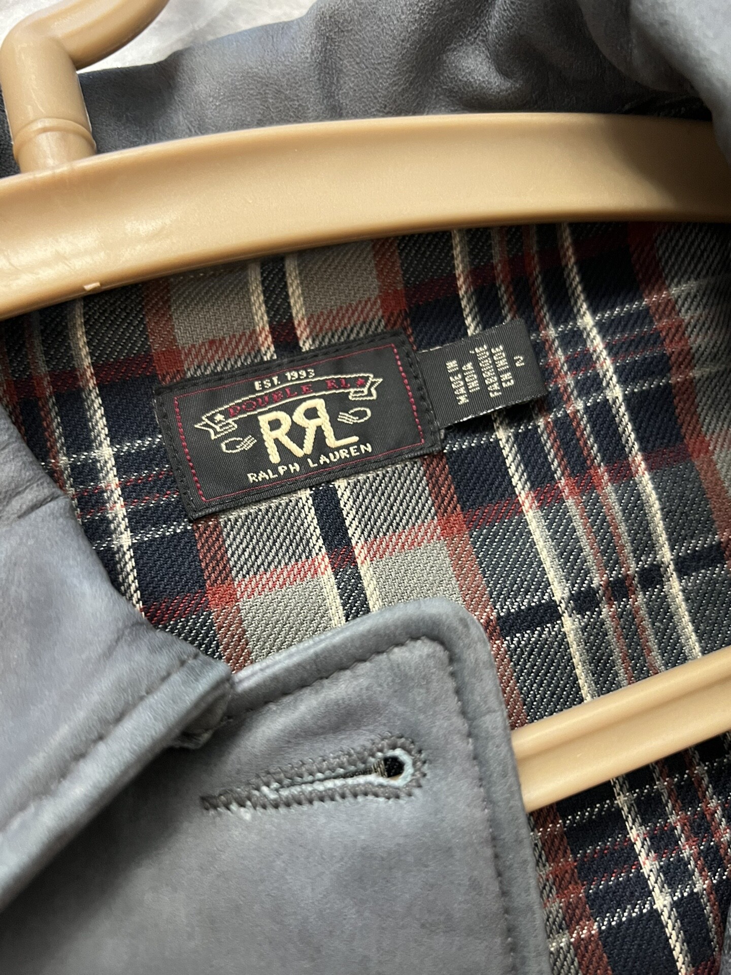 RRL Women’s Faded Indigo Leather Jacket — detail