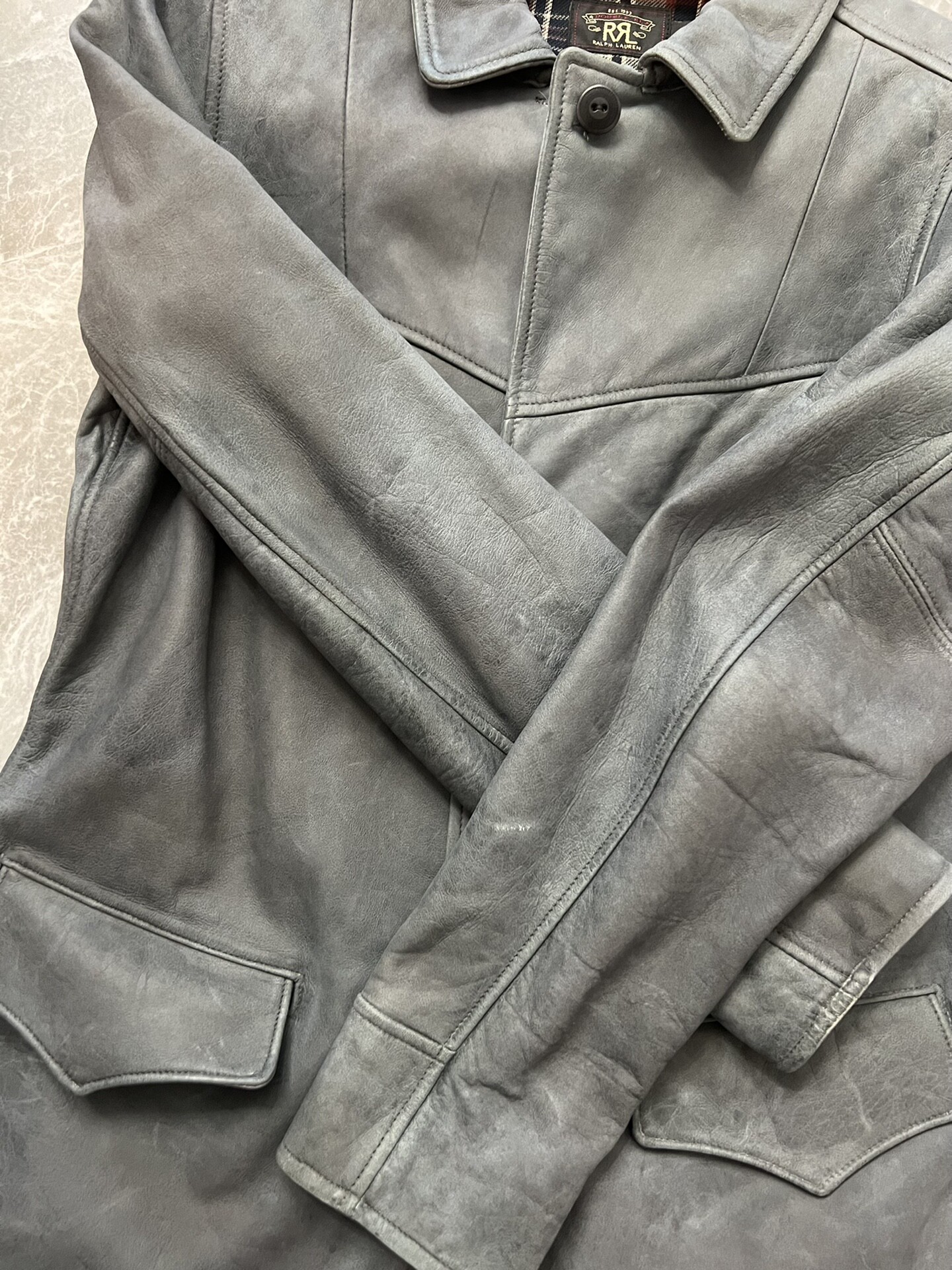RRL Women’s Faded Indigo Leather Jacket — label