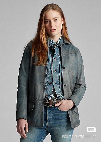 RRL Women’s Faded Indigo Leather Jacket