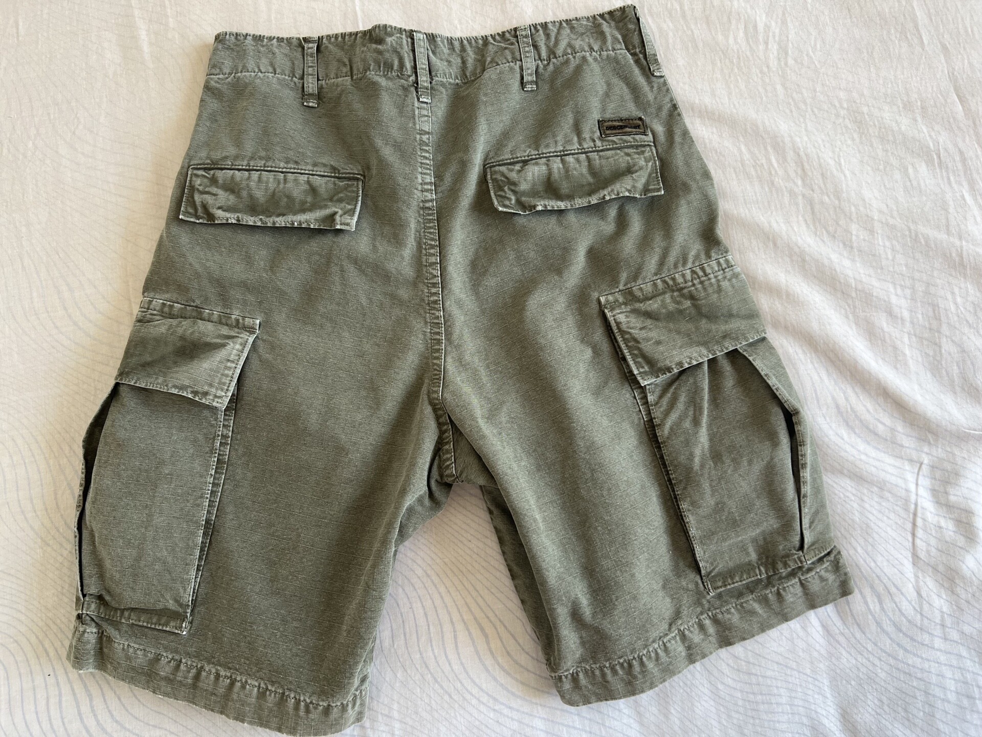Olive Green Heavy-Washed Ripstop Shorts — front