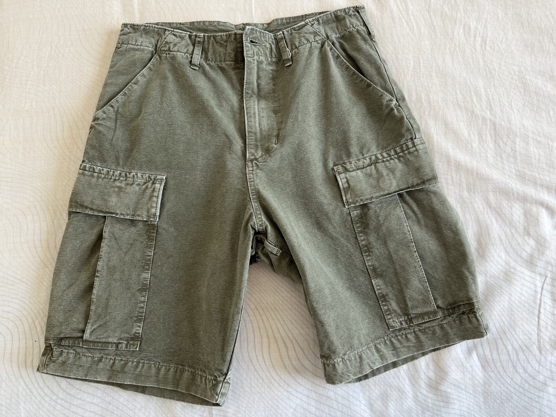 Olive Green Heavy-Washed Ripstop Shorts