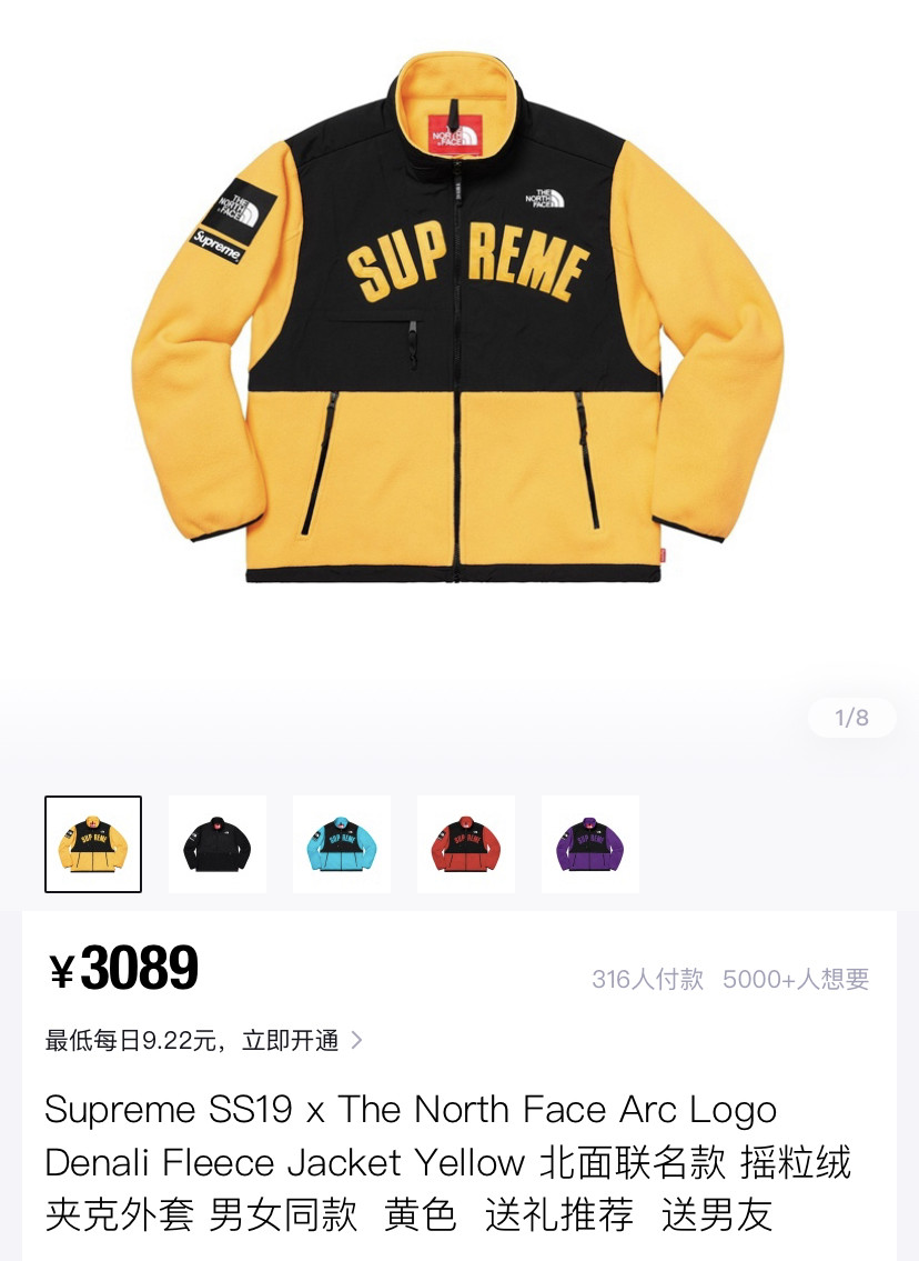 Supreme TNF 19SS Fleece Jacket — front