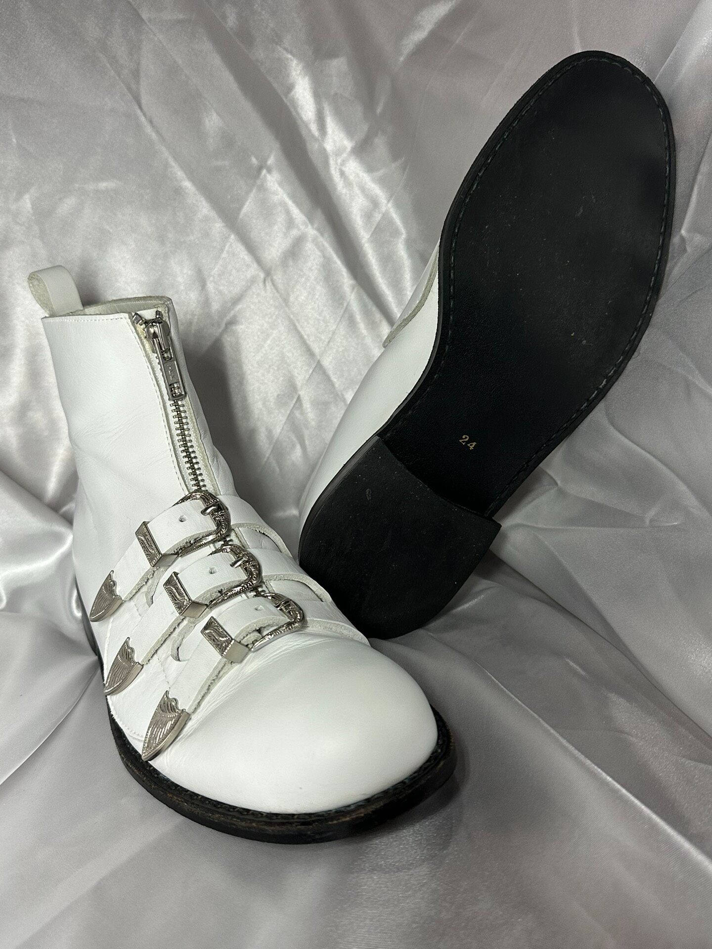 Comme des Garcons White Leather Ankle Boots — back