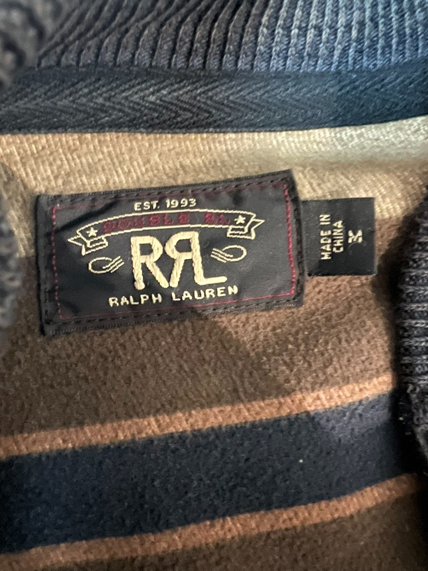 RRL Black Varsity Jacket with Green Sleeves — front