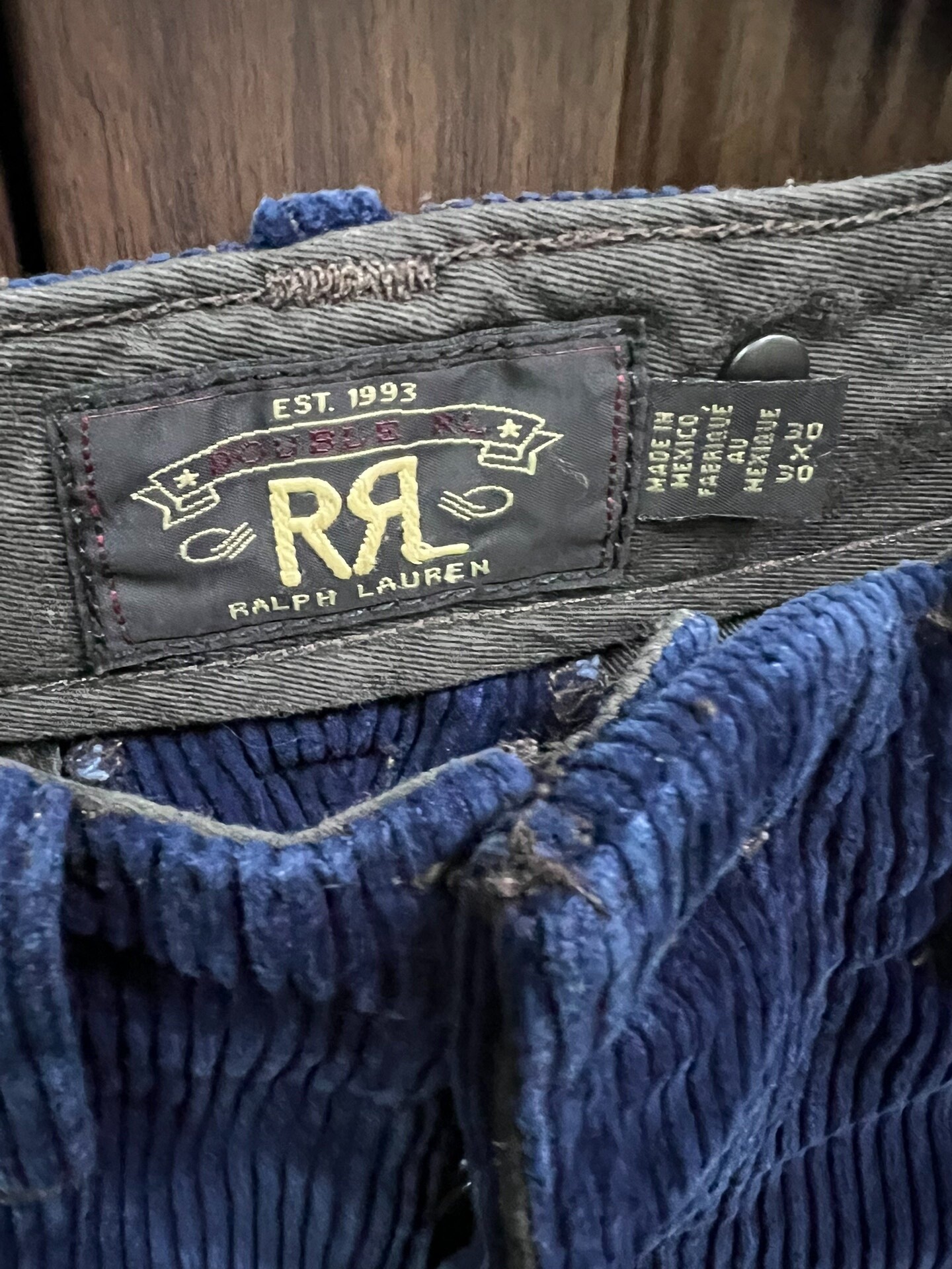 RRL Blue Corduroy Patch Pants — back