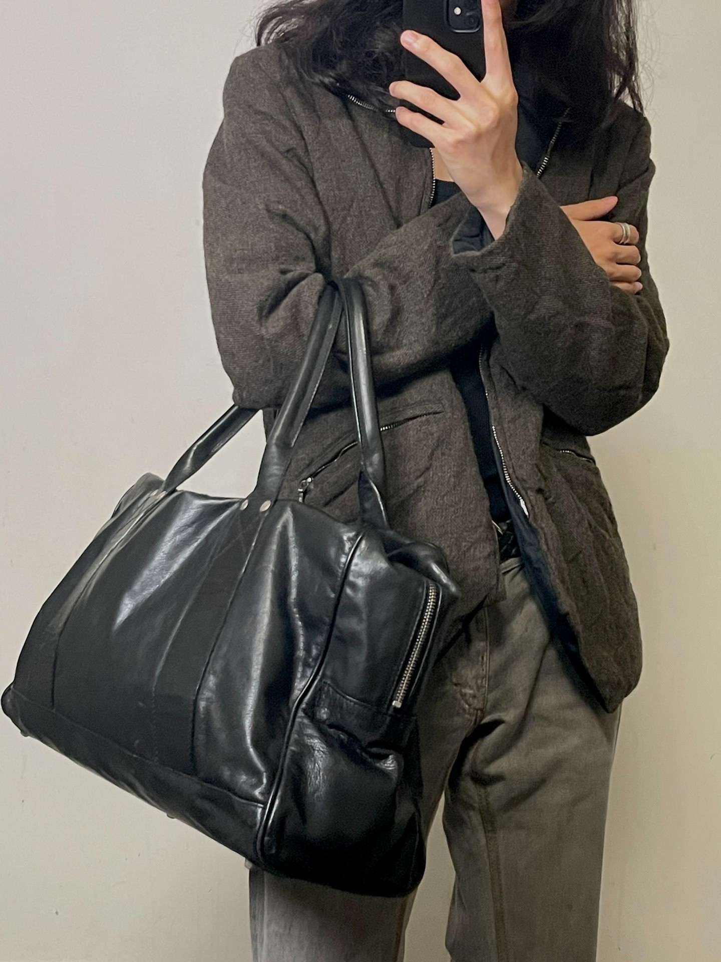 Ann Demeulemeester Black Boston Handbag — front
