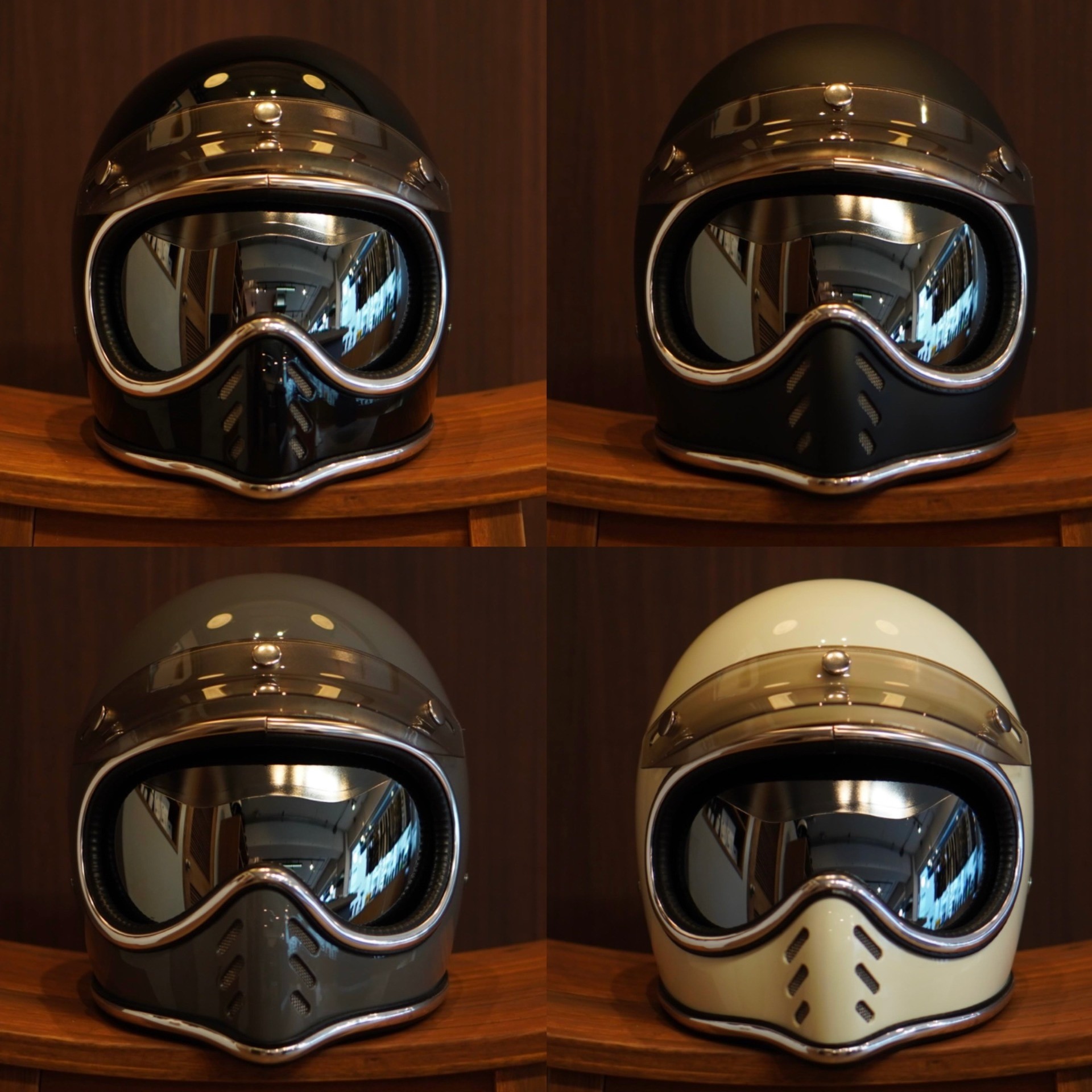 Retro BURST CHROME CROSS Mini Moto Helmet — front