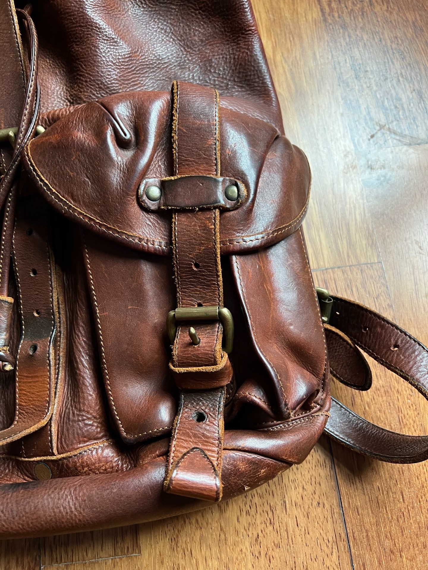 RRL First Gen Leather Paratrooper Backpack — front