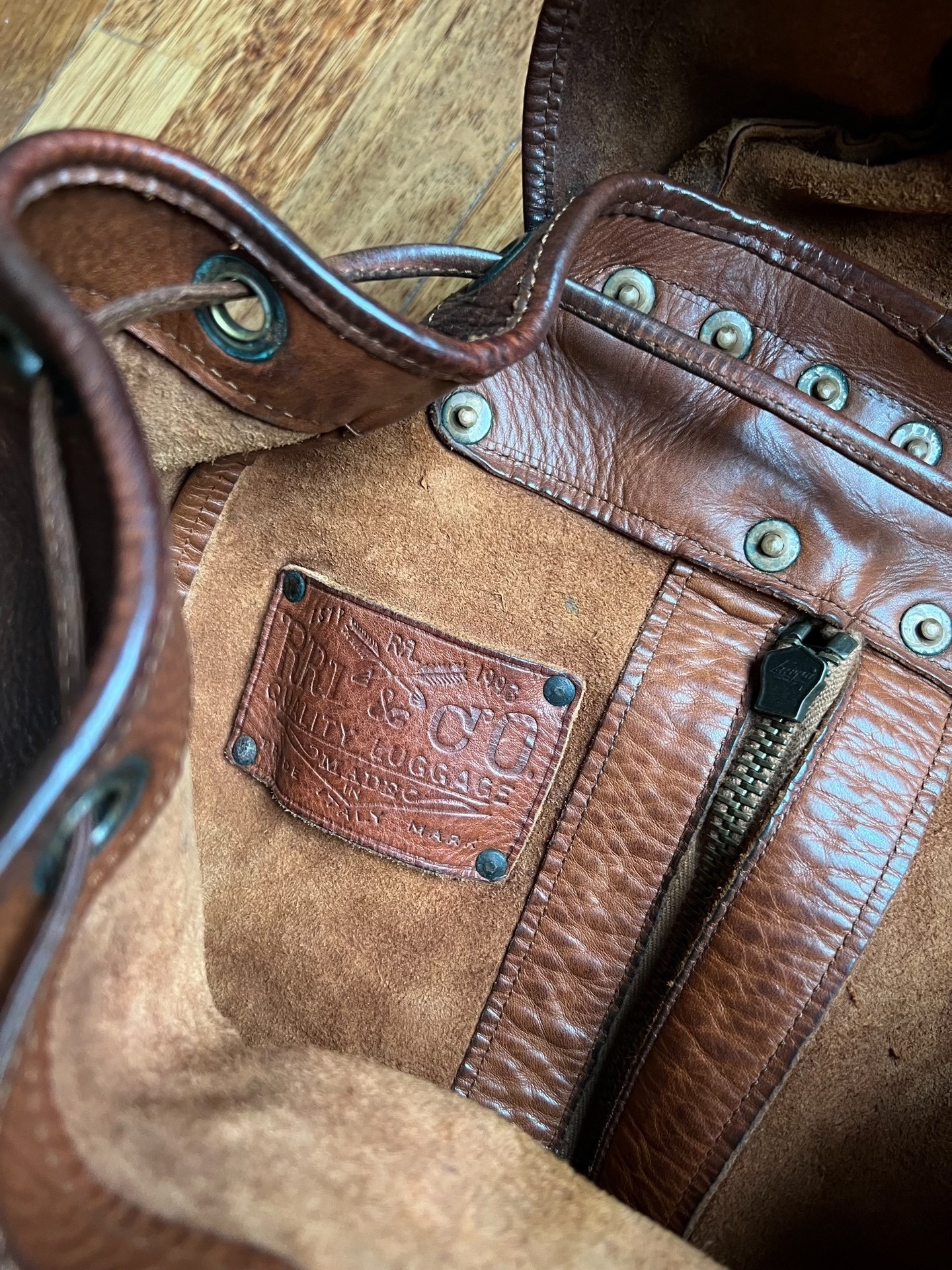 RRL First Gen Leather Paratrooper Backpack — detail