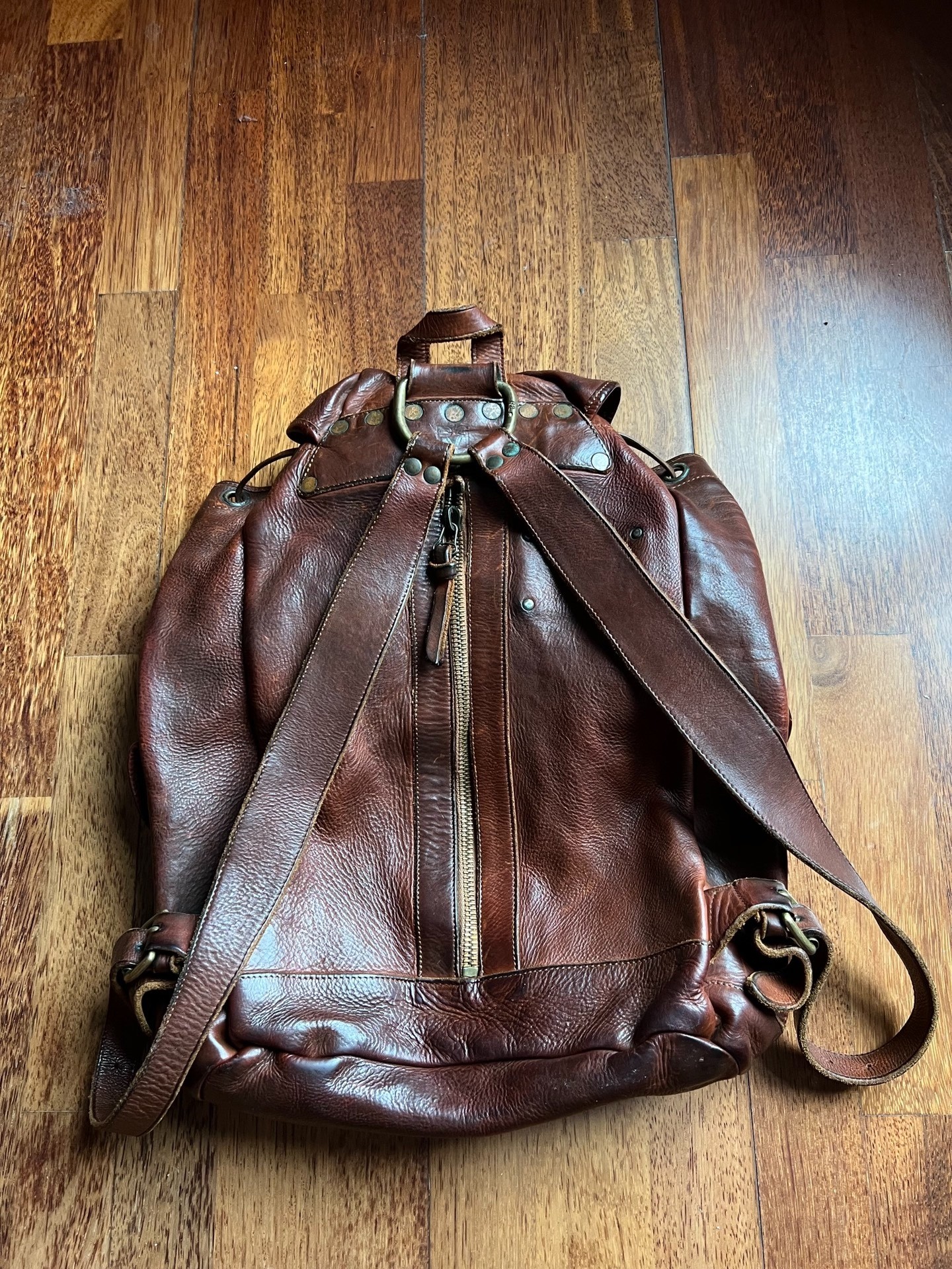 RRL First Gen Leather Paratrooper Backpack — label