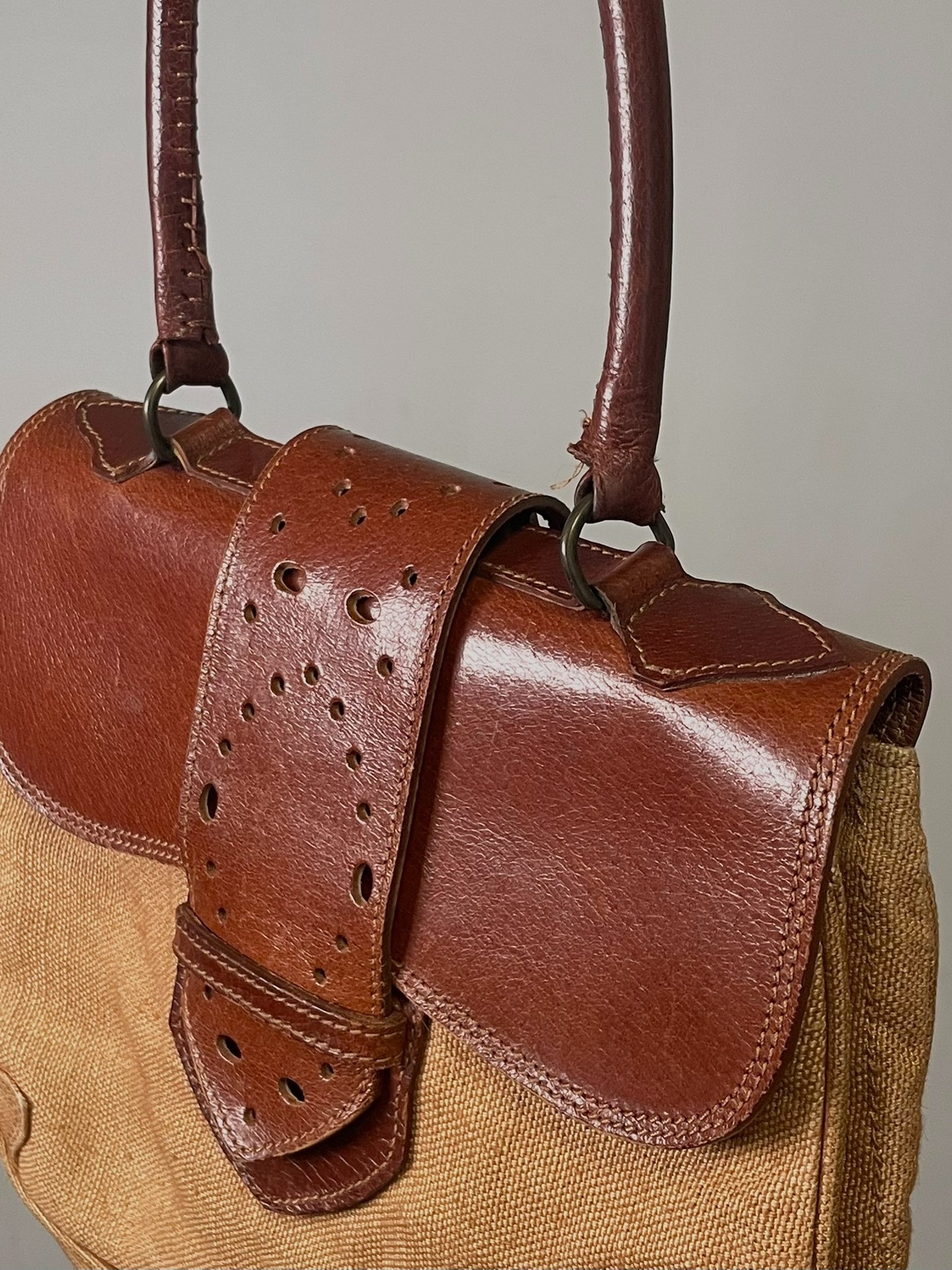 Dries Van Noten 90s Leather Canvas Handbag — back
