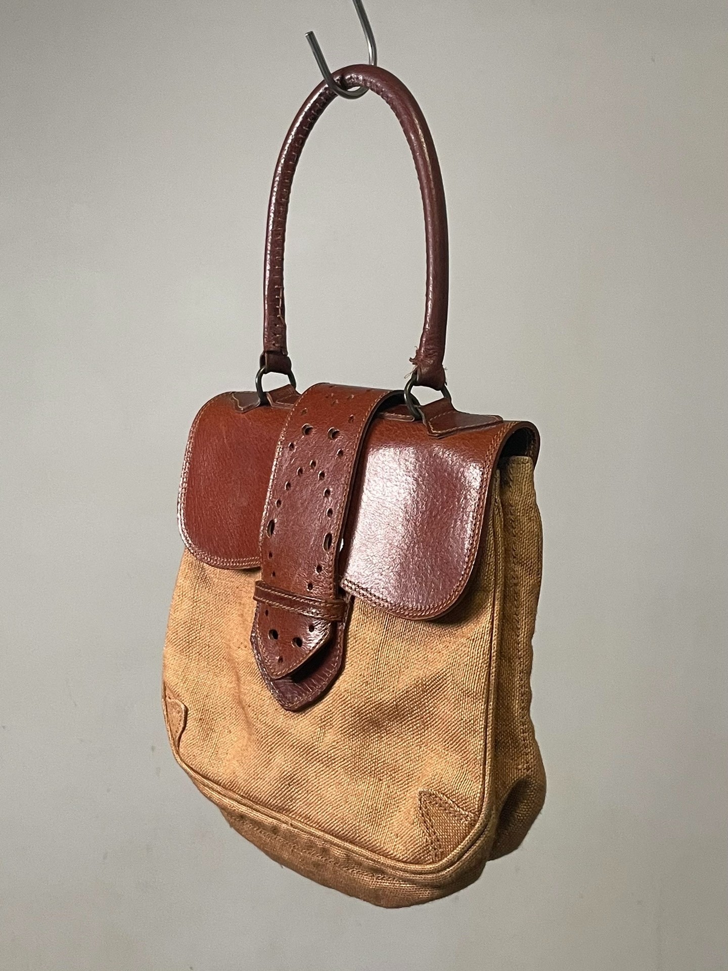Dries Van Noten 90s Leather Canvas Handbag — front