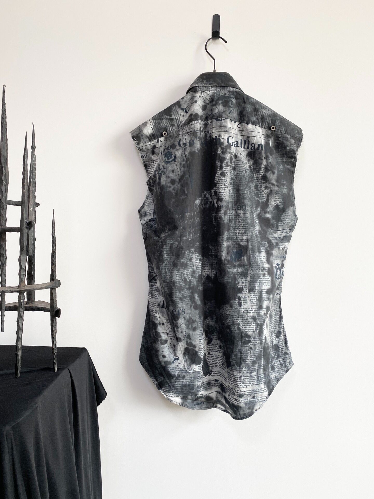John Galliano Newspaper Print Vest — label