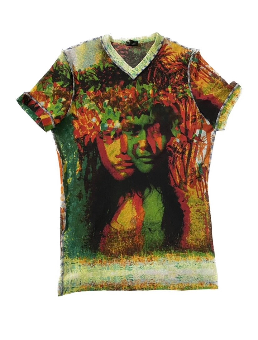Jean Paul Gaultier Portrait Mesh Short-Sleeve Top — label