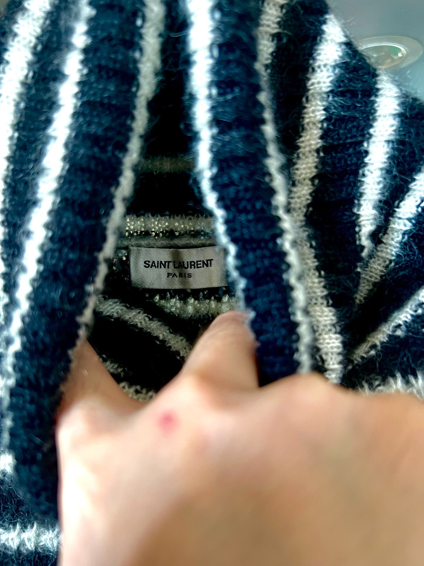 Saint Laurent Striped Mohair Turtleneck — detail