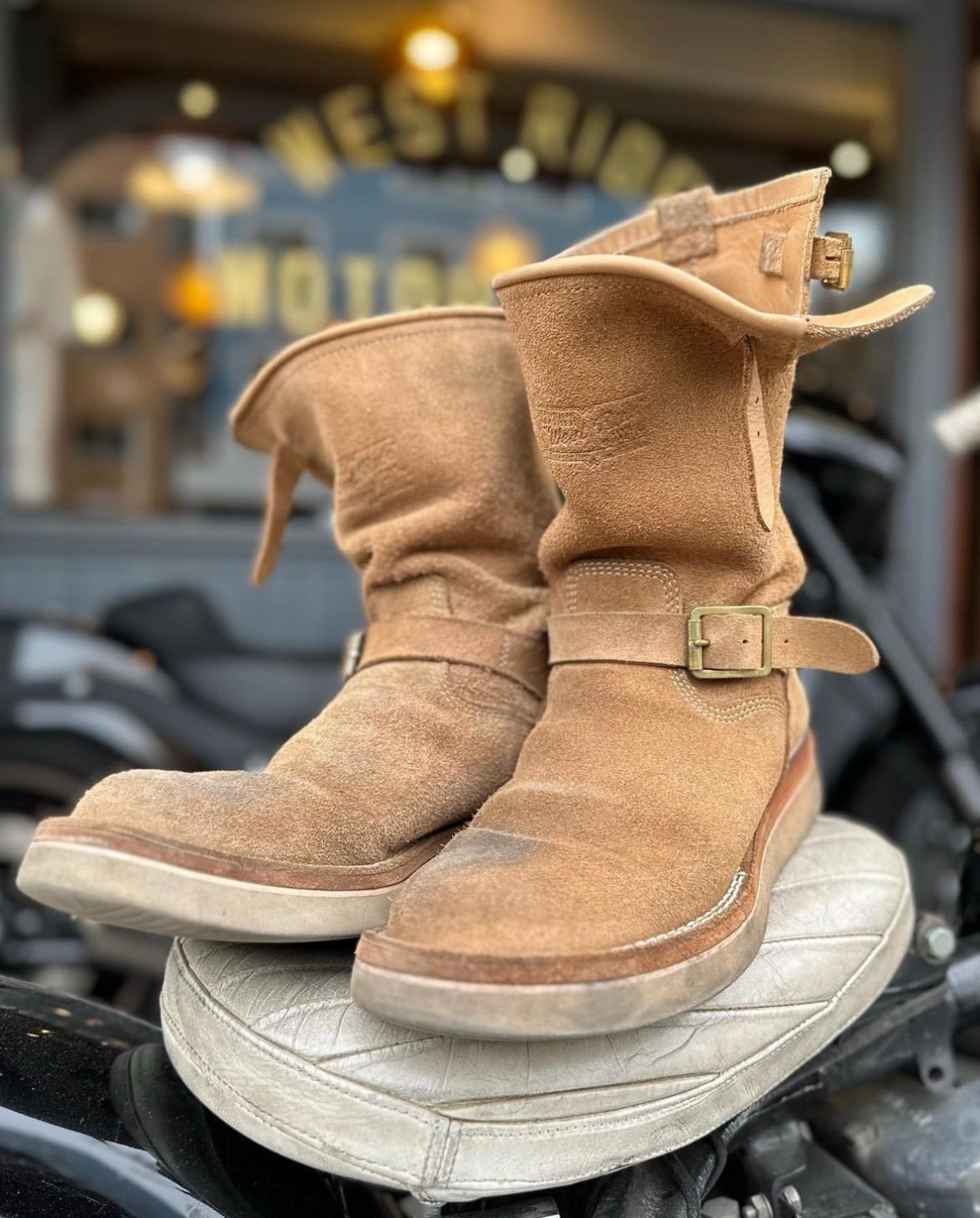 Westride Suede Engineer Boots — label