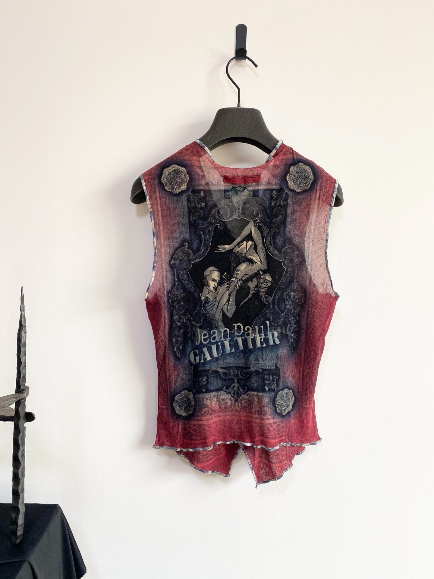 Jean Paul Gaultier Red Black Gradient Mesh Vest — front