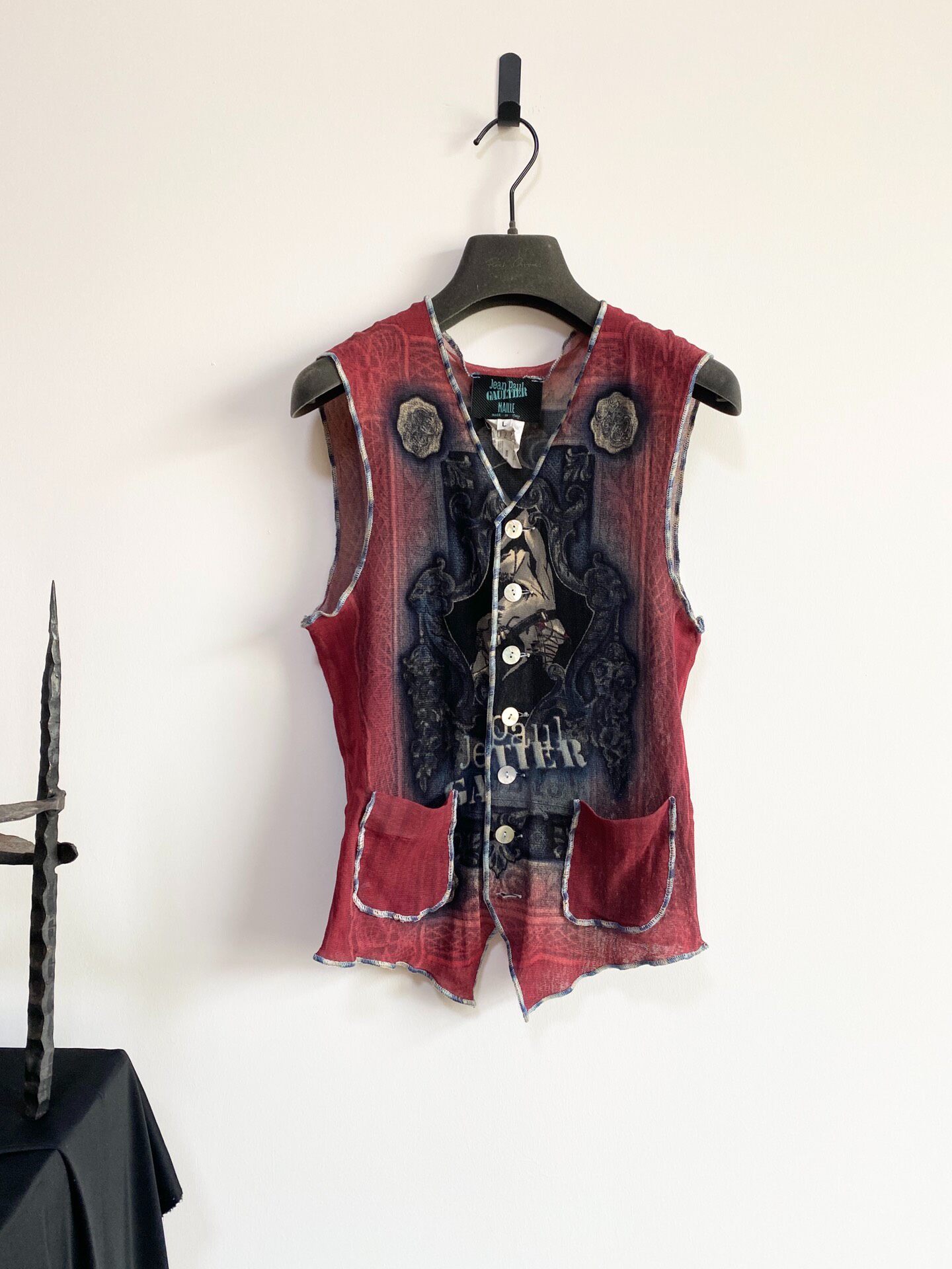 Jean Paul Gaultier Red Black Gradient Mesh Vest