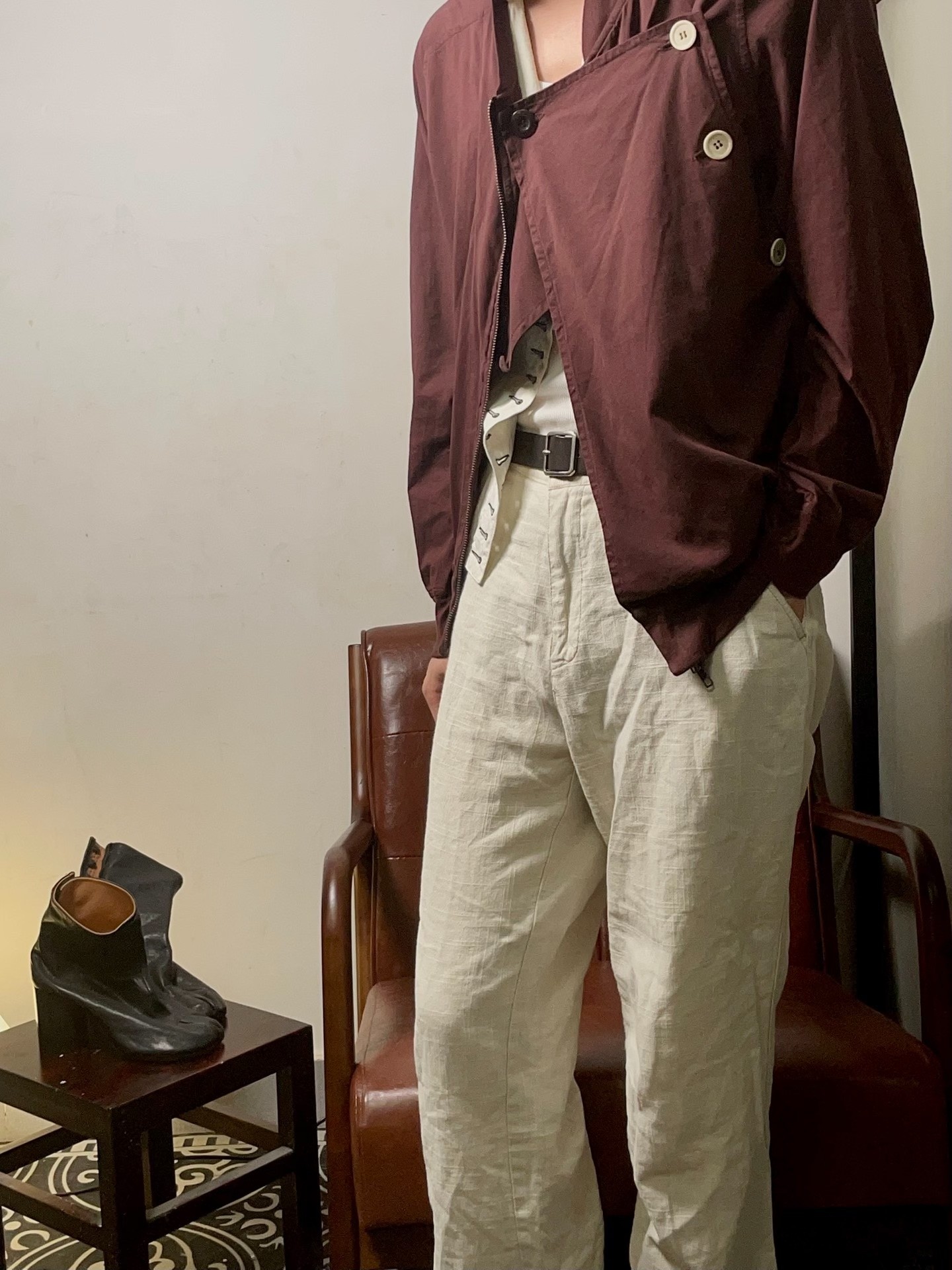 Ann Demeulemeester Maroon Bomber Jacket — back