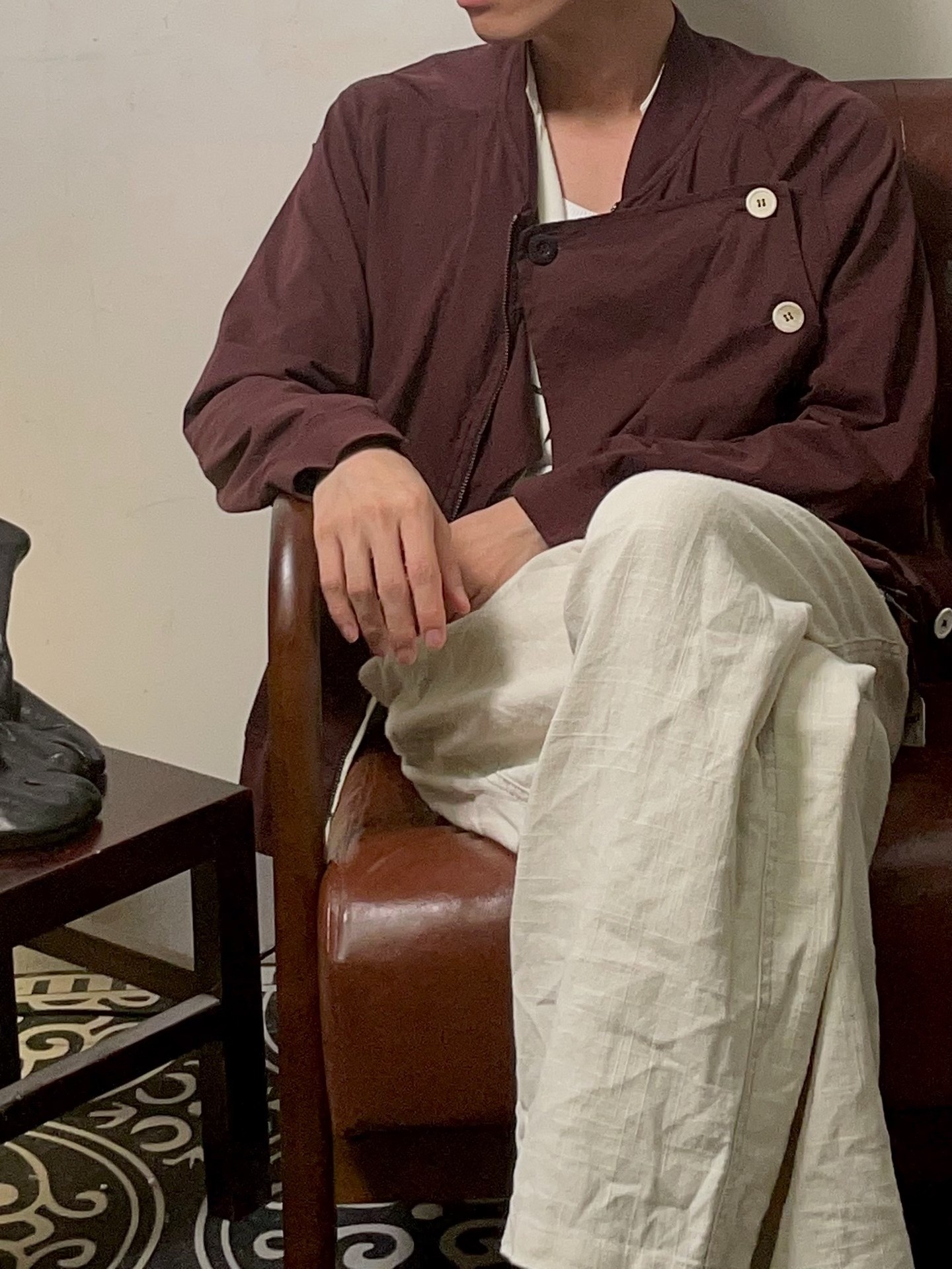 Ann Demeulemeester Maroon Bomber Jacket — front