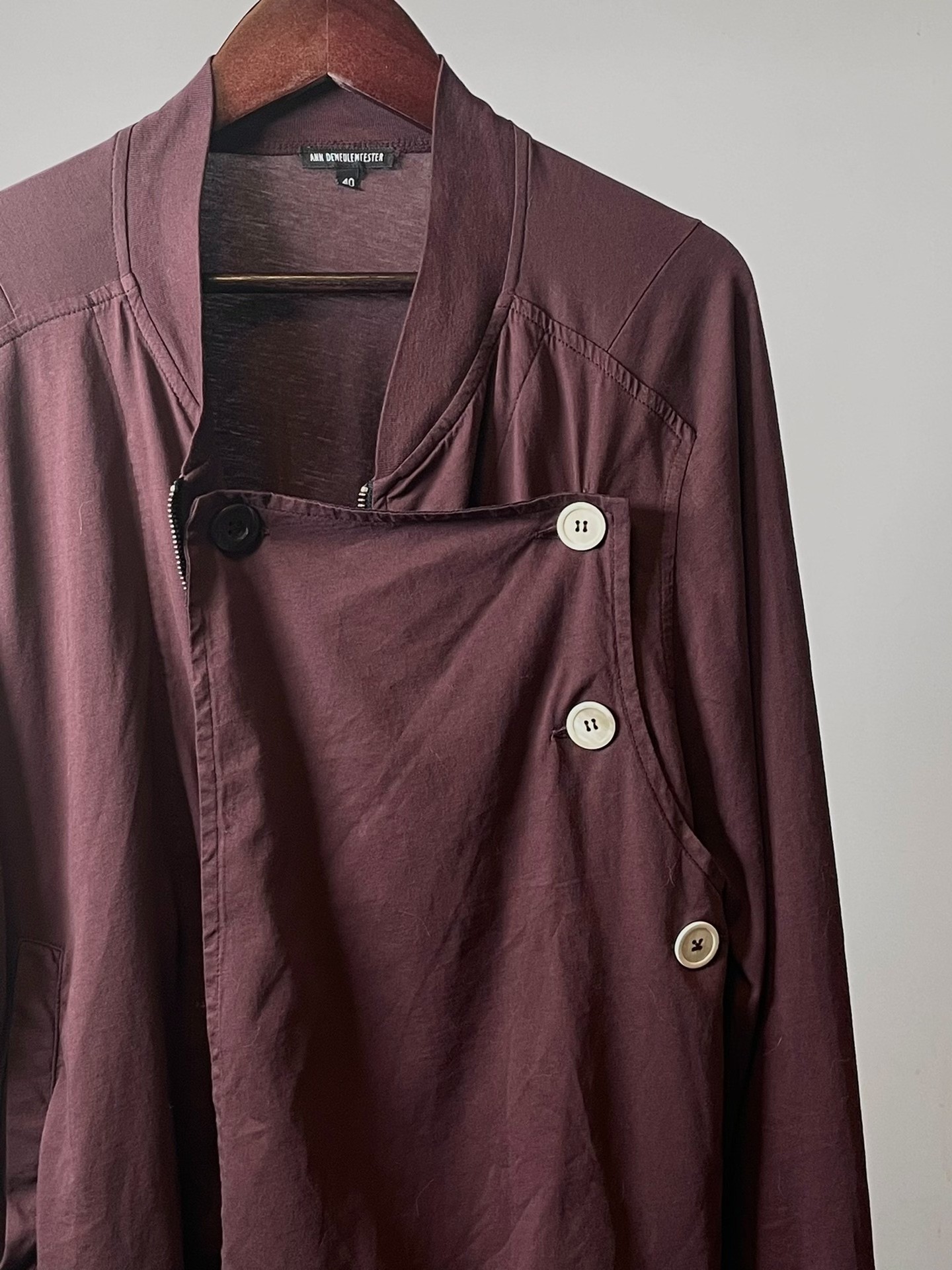 Ann Demeulemeester Maroon Bomber Jacket — label