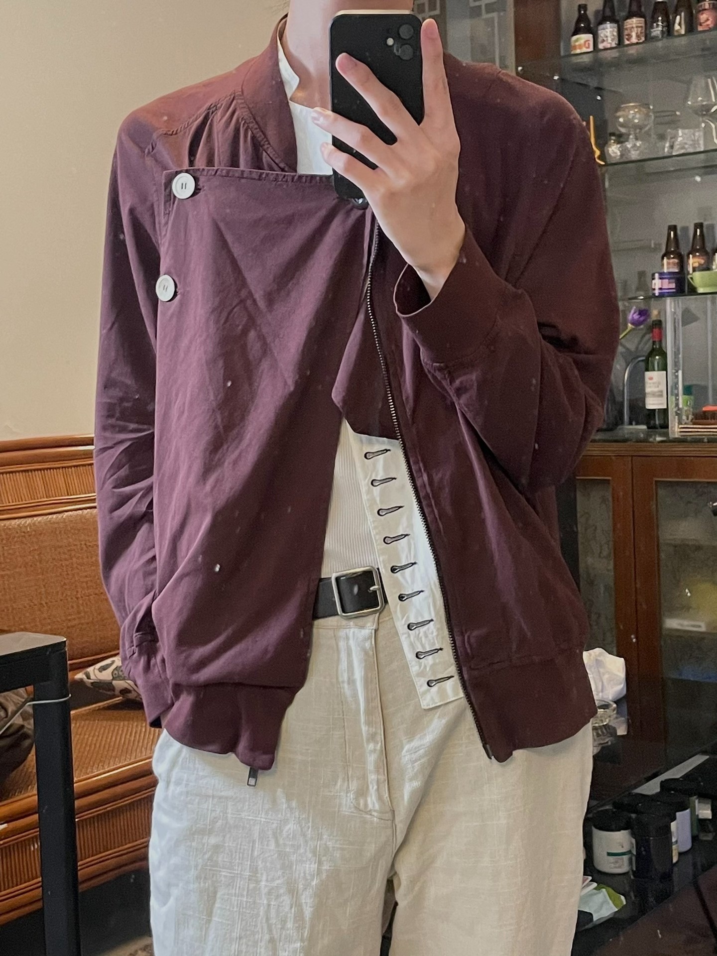 Ann Demeulemeester Maroon Bomber Jacket