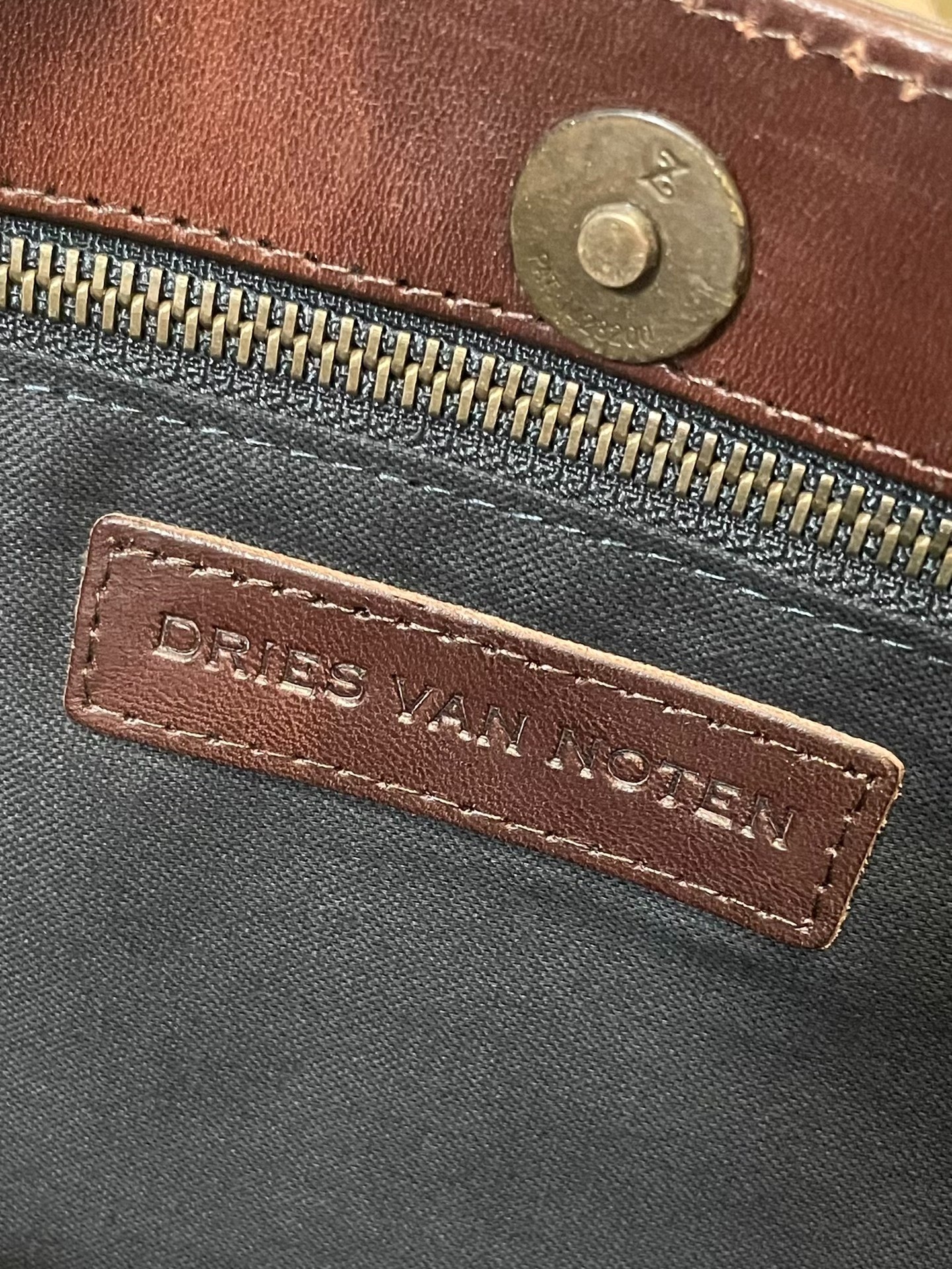 Dries Van Noten Brown Cotton Handbag — label