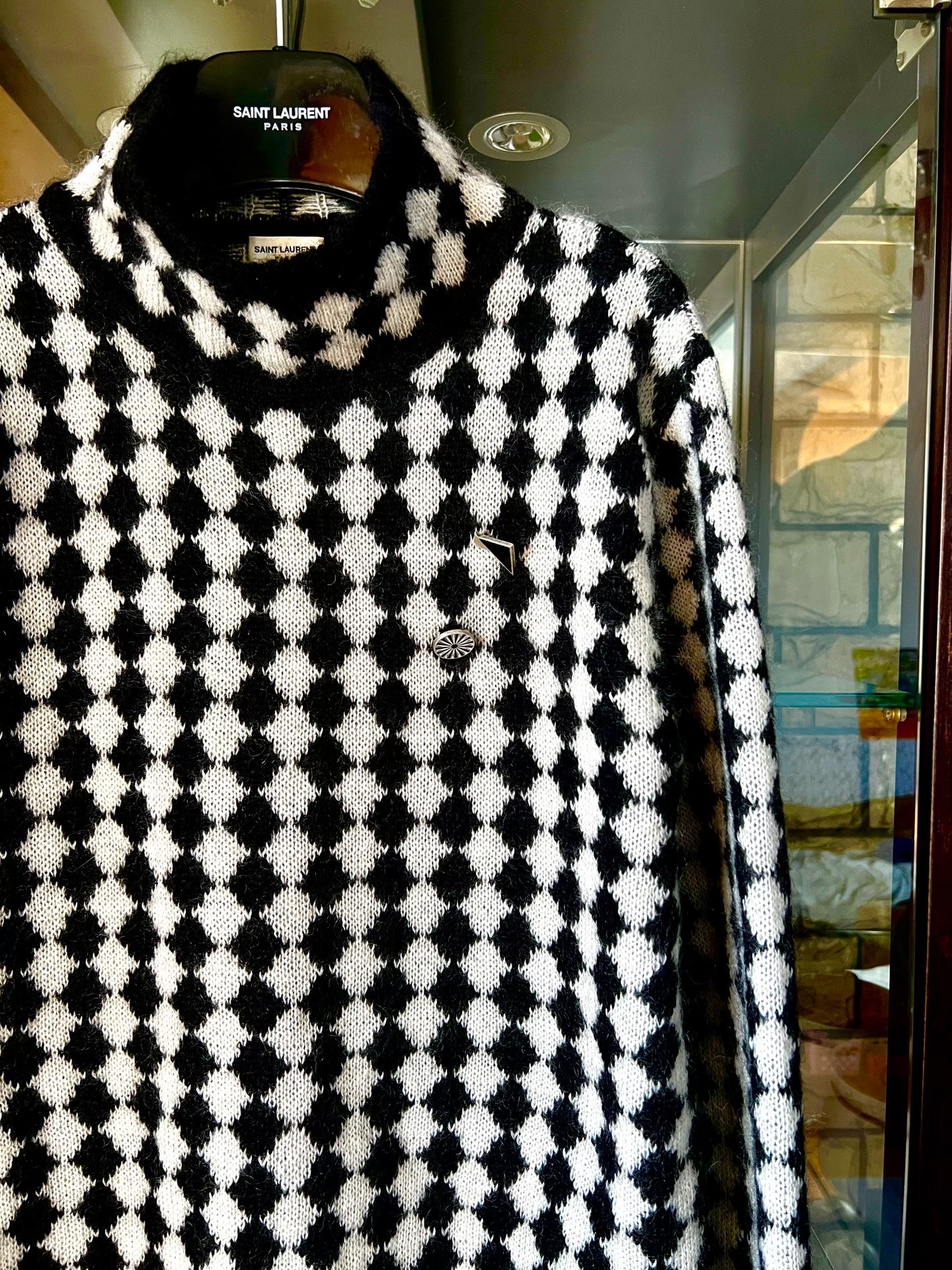 Saint Laurent 21FW Argyle Turtleneck Sweater — front