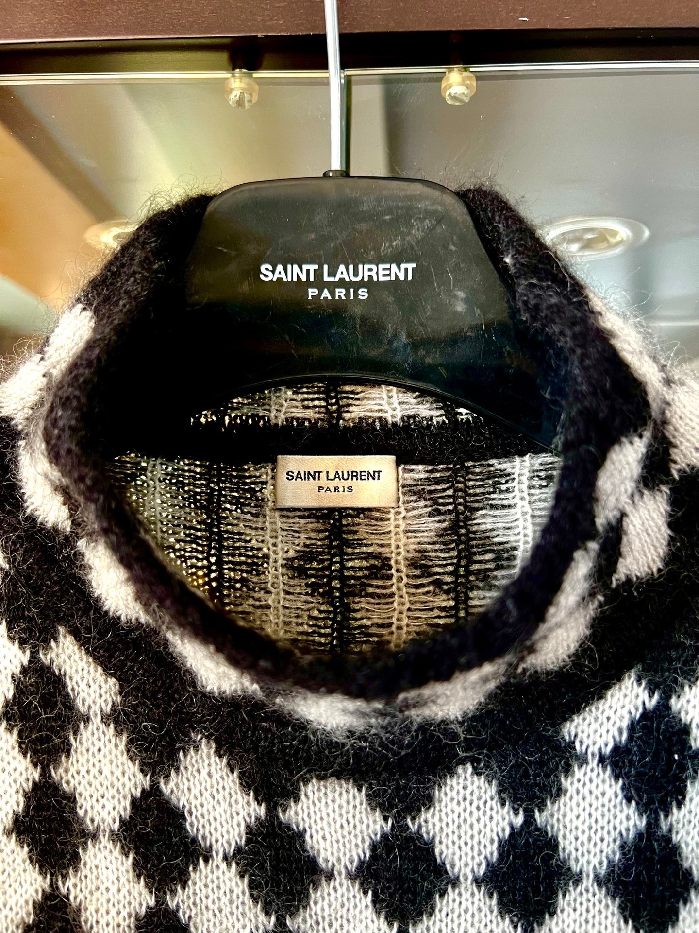 Saint Laurent 21FW Argyle Turtleneck Sweater — detail