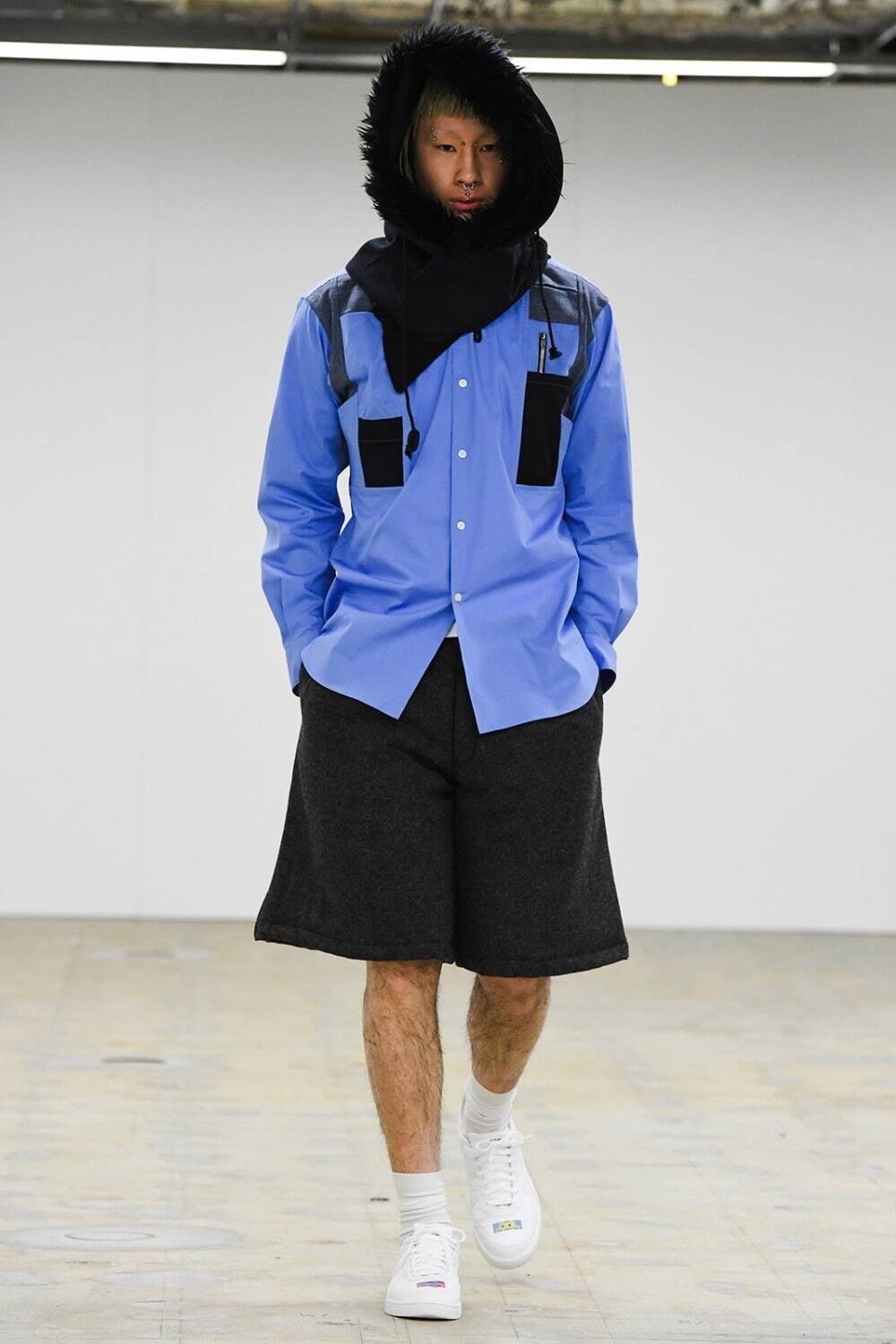 Comme des Garçons Fur-Lined Navy Hood — front
