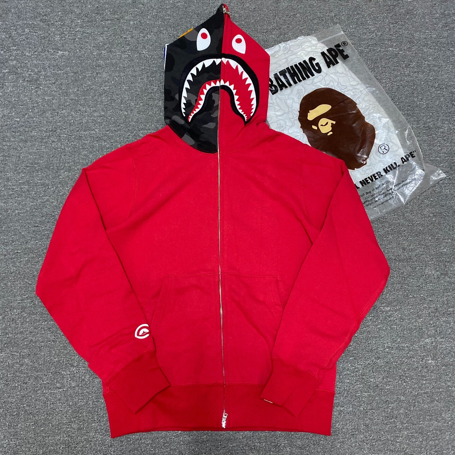 Bape Red Shark Zip Hoodie
