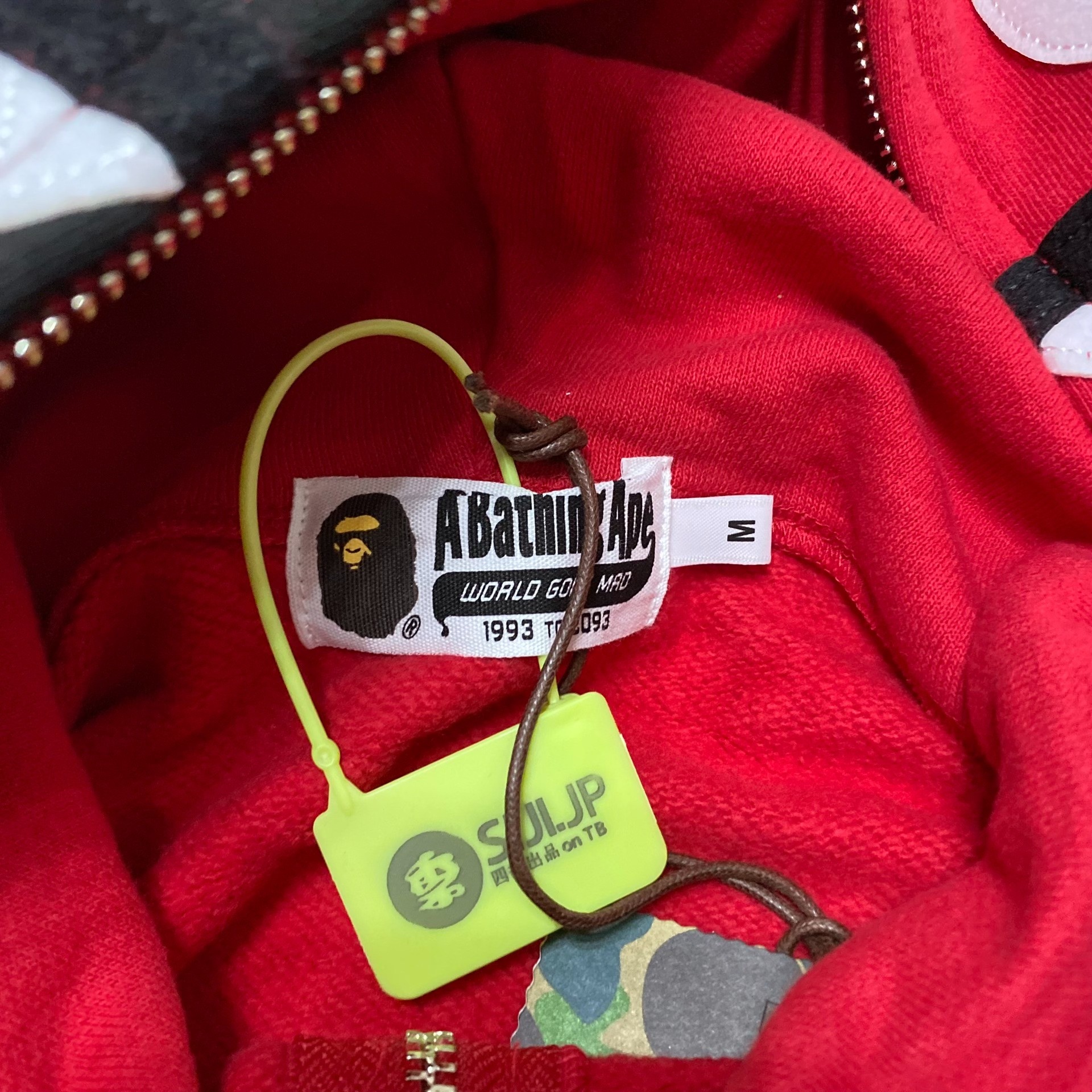 Bape Red Shark Zip Hoodie — label
