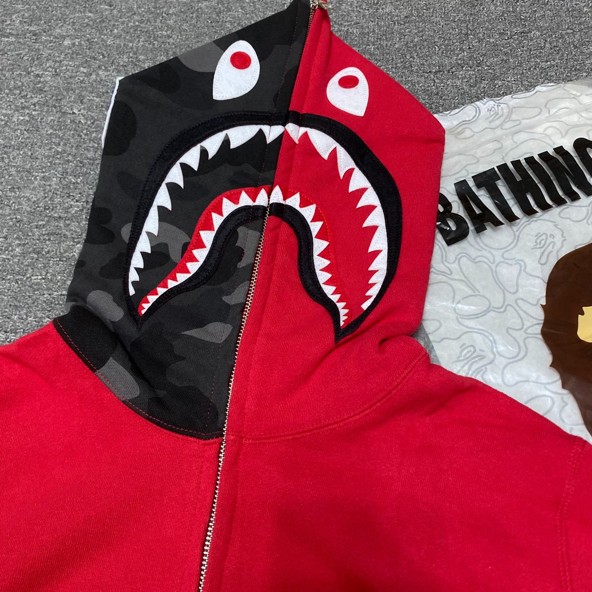 Bape Red Shark Zip Hoodie — back