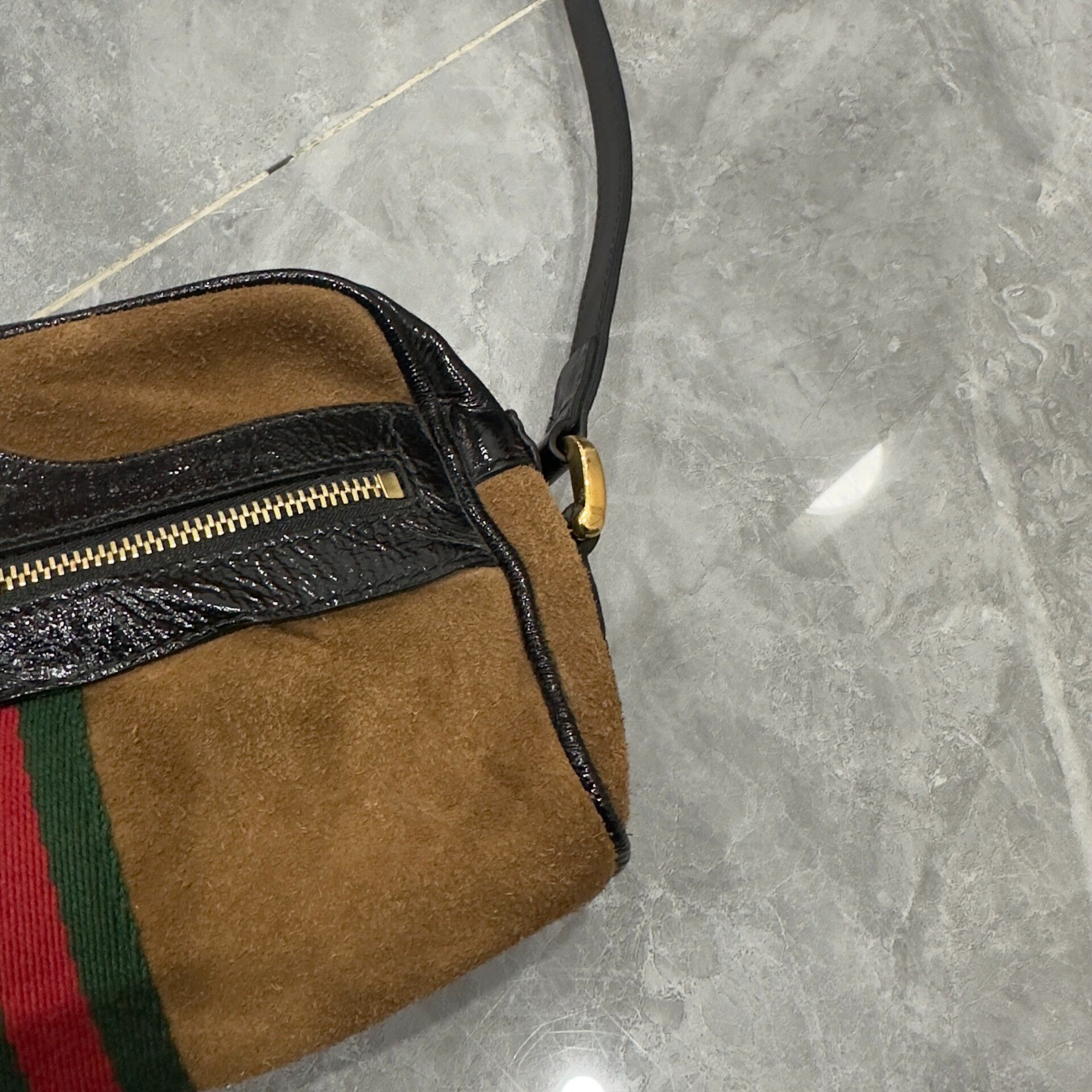 Gucci Ophidia Suede Camera Crossbody Bag — label