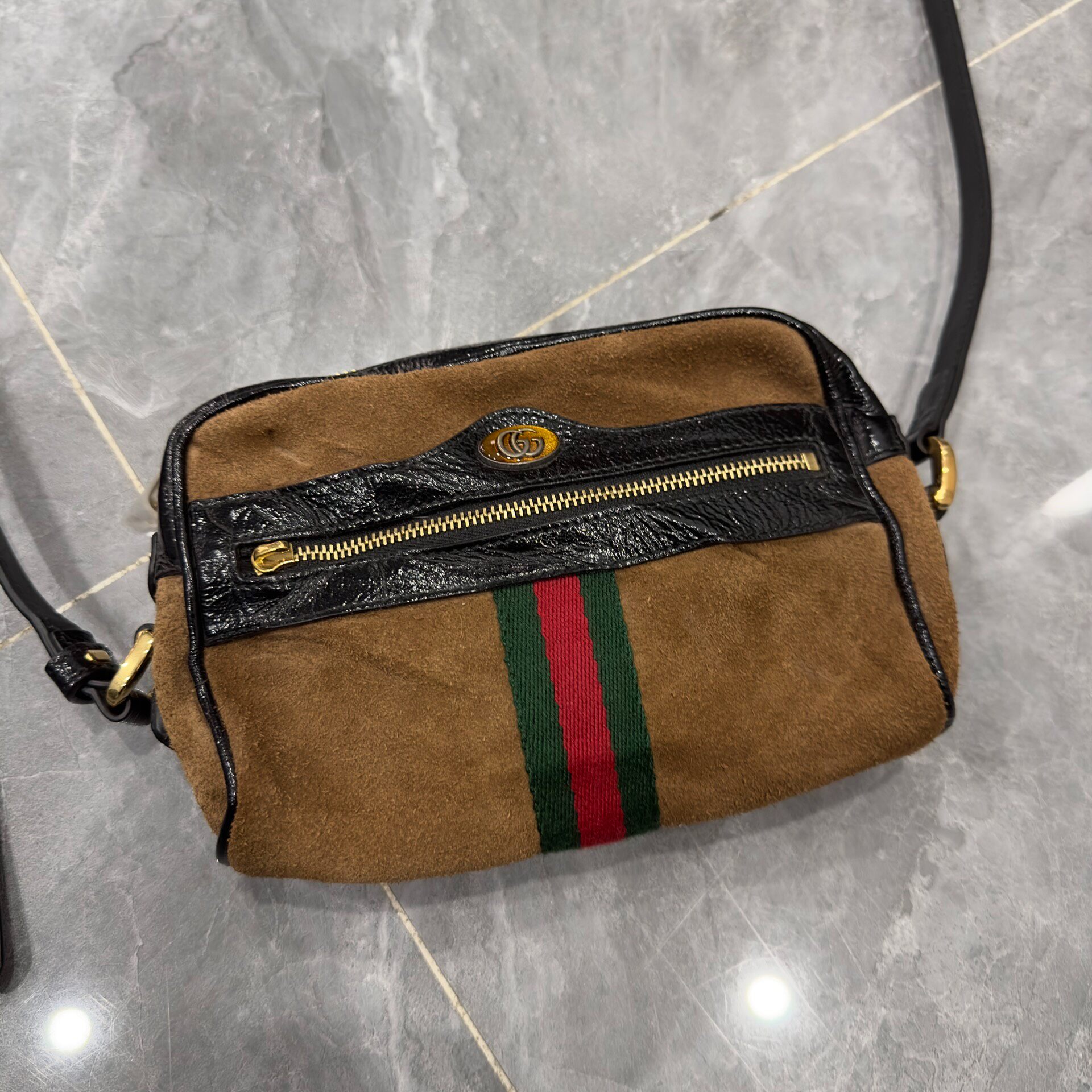 Gucci Ophidia Suede Camera Crossbody Bag — detail