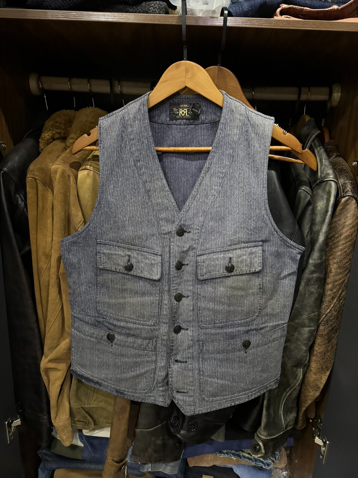 RRL Vintage Thick Blue Pinstriped Vest